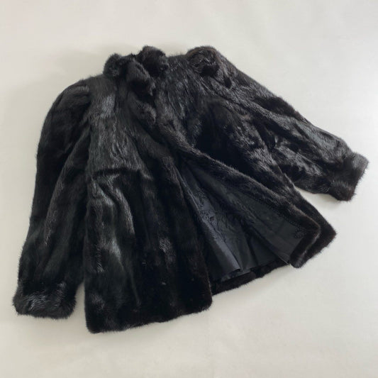 54h21 【最高級】 本毛皮 ダークミンク 毛皮コート ミンクコート 逆毛ミンク 13号 ブラック レディース 婦人 MINK FUR