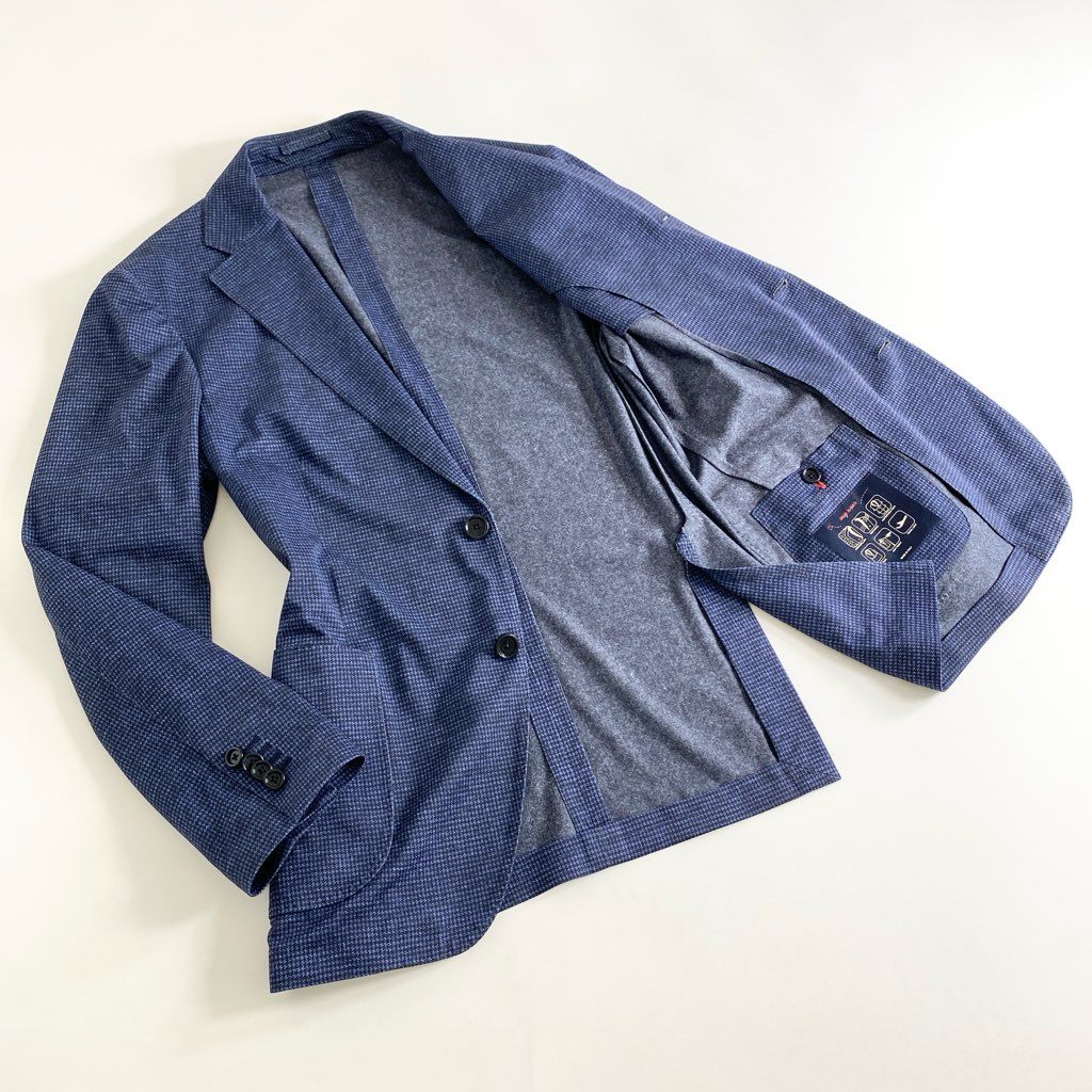 65e5 イタリア製 LARDINI ラルディーニ easy wear イージーウェア テーラードジャケット サマージャケット ストレッチ ブートニエール付き JX939AQ51 サイズ48 7R ネイビー ポリエステル100% メンズ 現行タグ