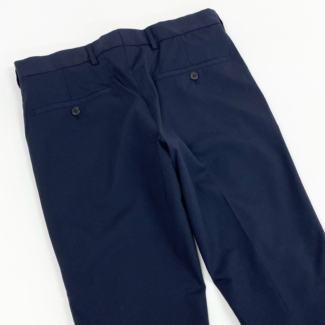 35k28④ 《美品》 PRADA プラダ イタリア製 スラックスパンツ テーパードパンツ バージンウール混 伸縮ストレッチ◎ ビジネス 通年 DNA559 44 ネイビー