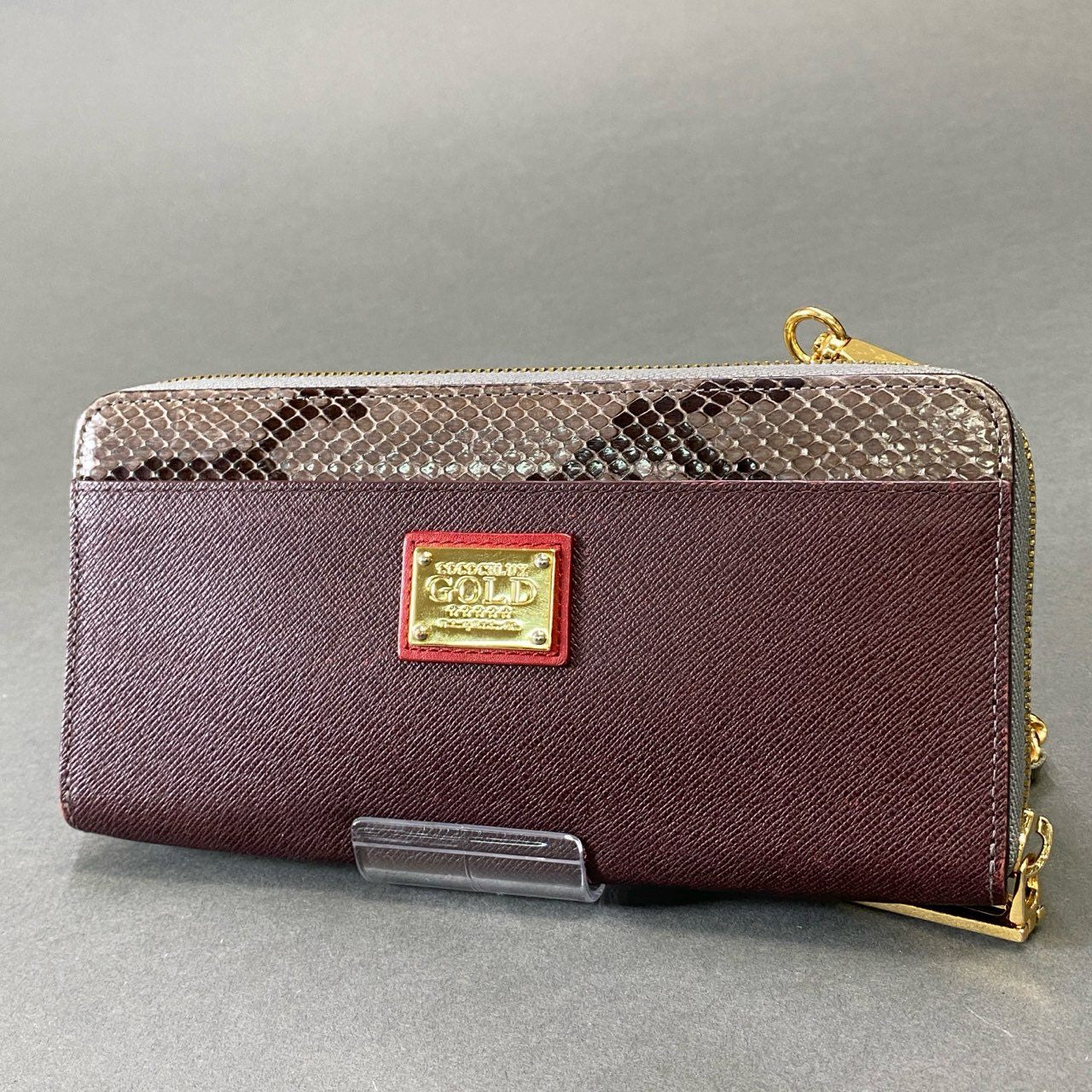 g29《美品》 COCOCELUX GOLD ココセリュクス ゴールド チェーン パイソンウォレット グレー ボルドー レザー エキゾチック ポーチ バッグ