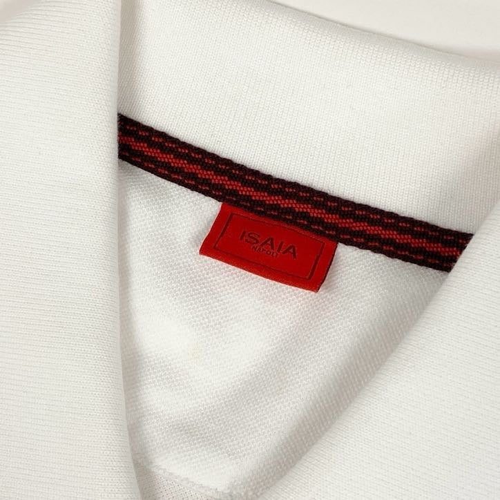64g24 ISAIA イザイア アイコン ポロシャツ 半袖 無地 ロゴ刺繍 綿 イタリア製 メンズ 男性用 M ホワイト コットン100%_
