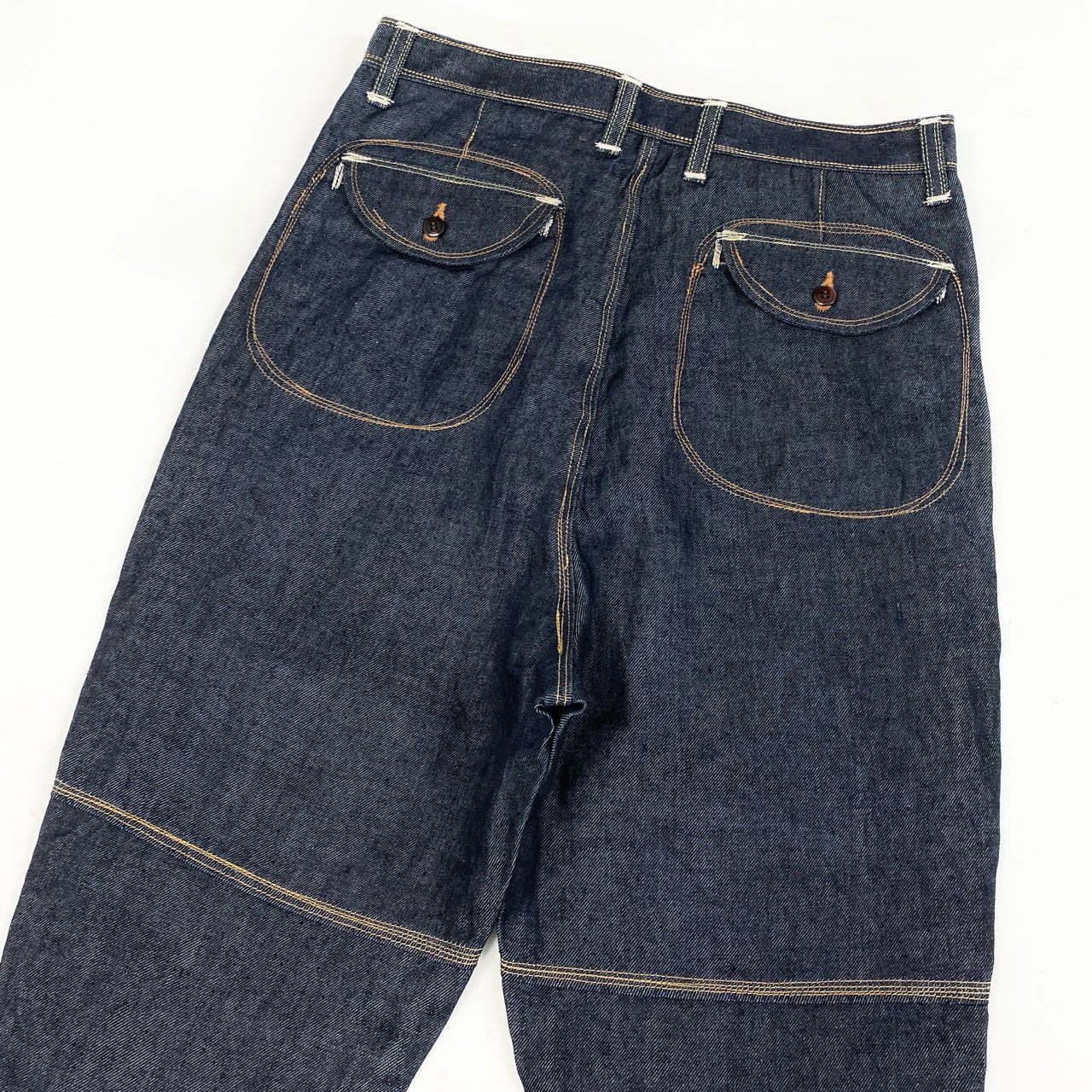 35i9 COMME des GARCONS JUNYA WATANABE MAN コムデギャルソン ジュンヤワタナベマン 日本製 リネンデニム ステッチデザイン クロップド デニムパンツ ボトムス Mサイズ インディゴブルー メンズk02i