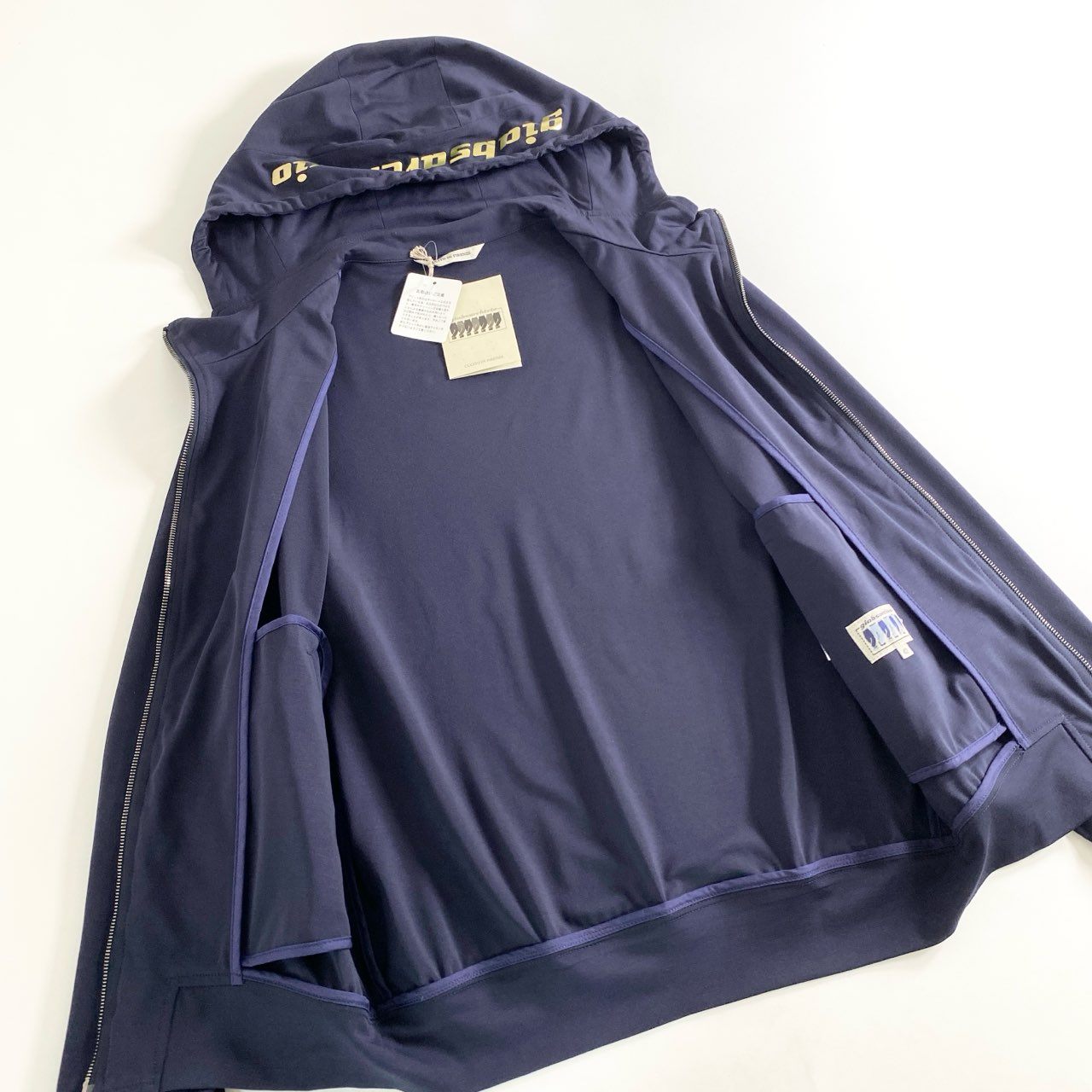 76e25 《未使用》 イタリア製 giab's ARCHIVIO ジャブスアルキヴィオ BR別注 PUCCI ジップパーカー シルキージャージーパーカー ゴールドロゴ サイズ42 ネイビー メンズ