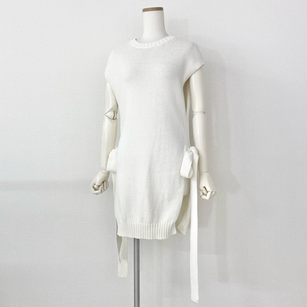 14d7 JOSEPH ジョゼフ ニットベスト S6169400702 S ホワイト サイドスリット リボン Knit Vest 春夏