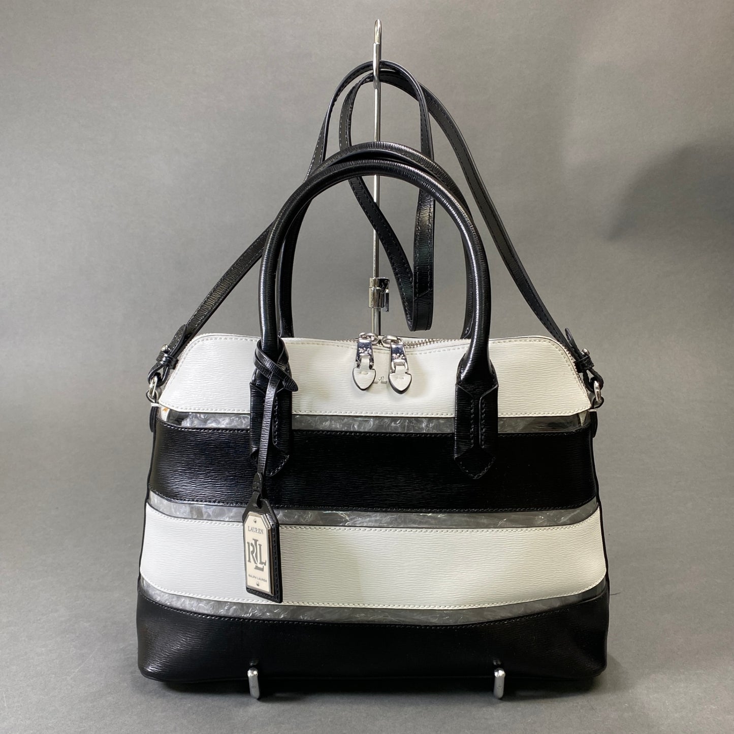 Ch1 RLL LAUREN RALPH LAUREN ローレン ラルフローレン 2WAY ショルダーバッグ ブラック ホワイト レザー ハンドバッグ クリア モノトーン 鞄 カバンk02i