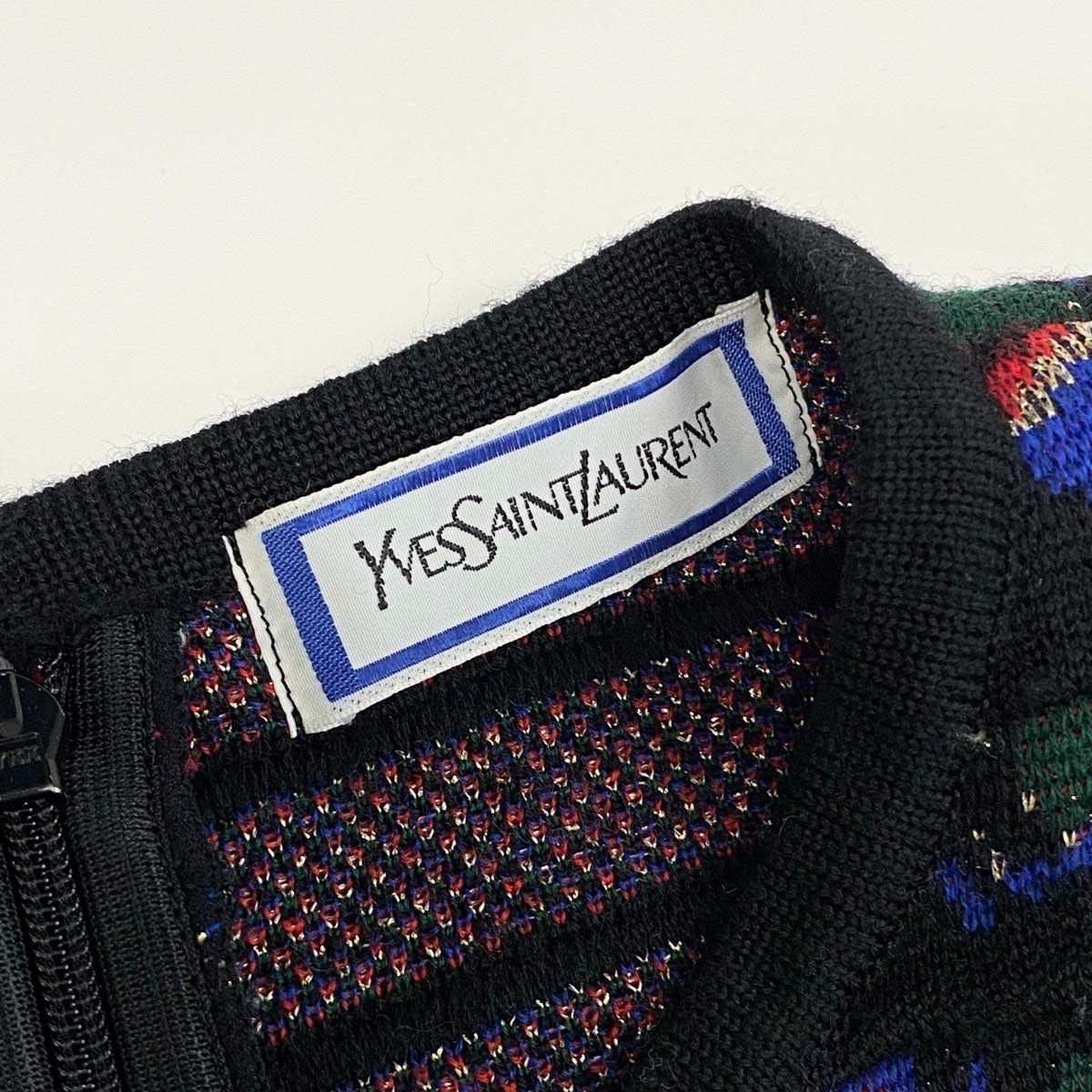 44f4 YVES SAINT LAURENT イヴサンローラン ロングスリーブ ニットワンピース 刺繍 サイズM ブラック ウール100% レディース 女性服o07t