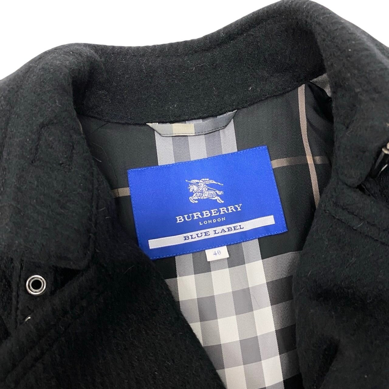 89g20 BURBERRY LONDON BLUE LABEL バーバリーロンドン ブルーレーベル ウールトレンチコート アンゴラ混 裏地ノバチェック サイズ40 ブラック レディース 女性用o07t