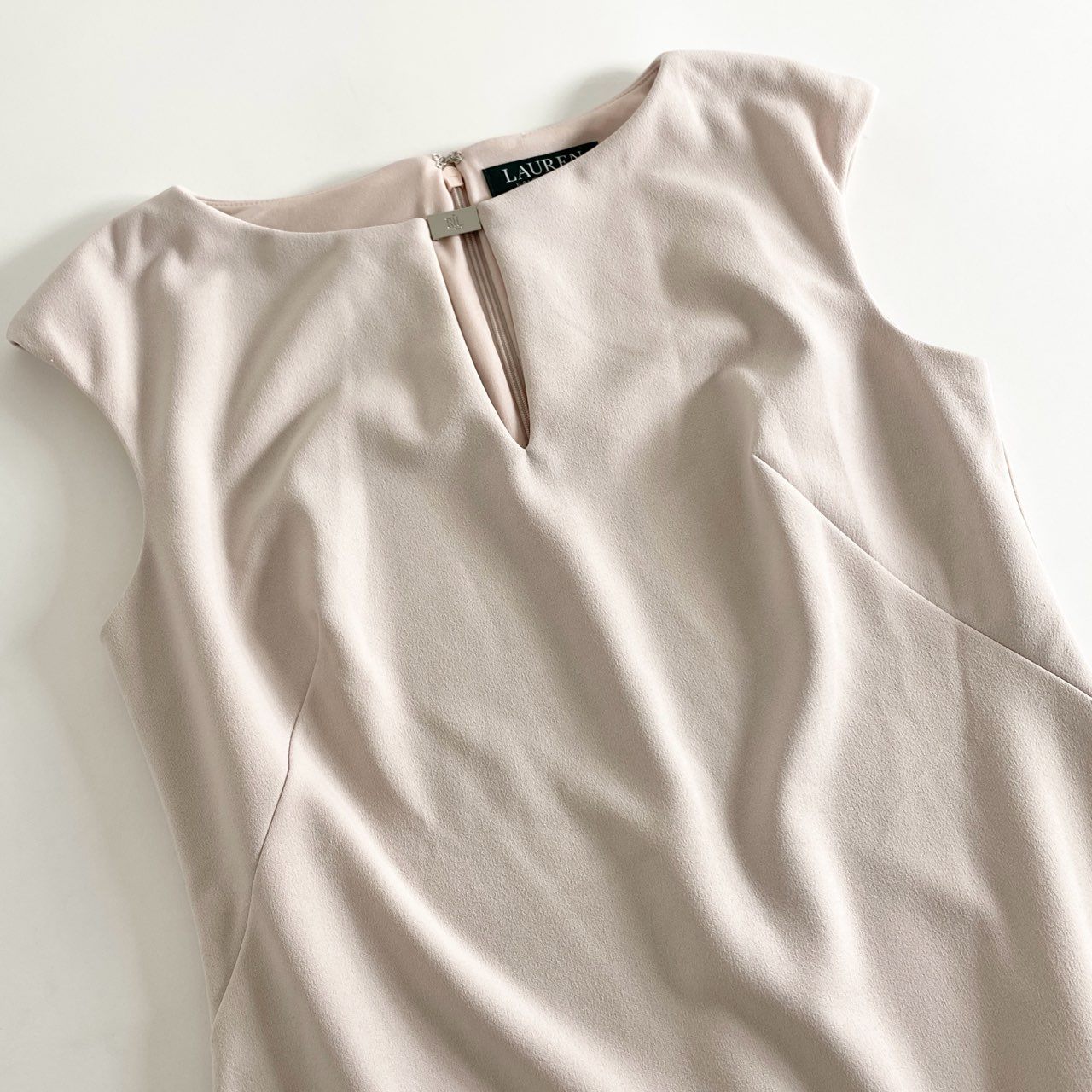 71e14 LAUREN RALPH LAUREN ローレンラルフローレン ノースリーブワンピース ドレスワンピース 膝下ワンピース サイズ4 ネイビー レディース 春夏