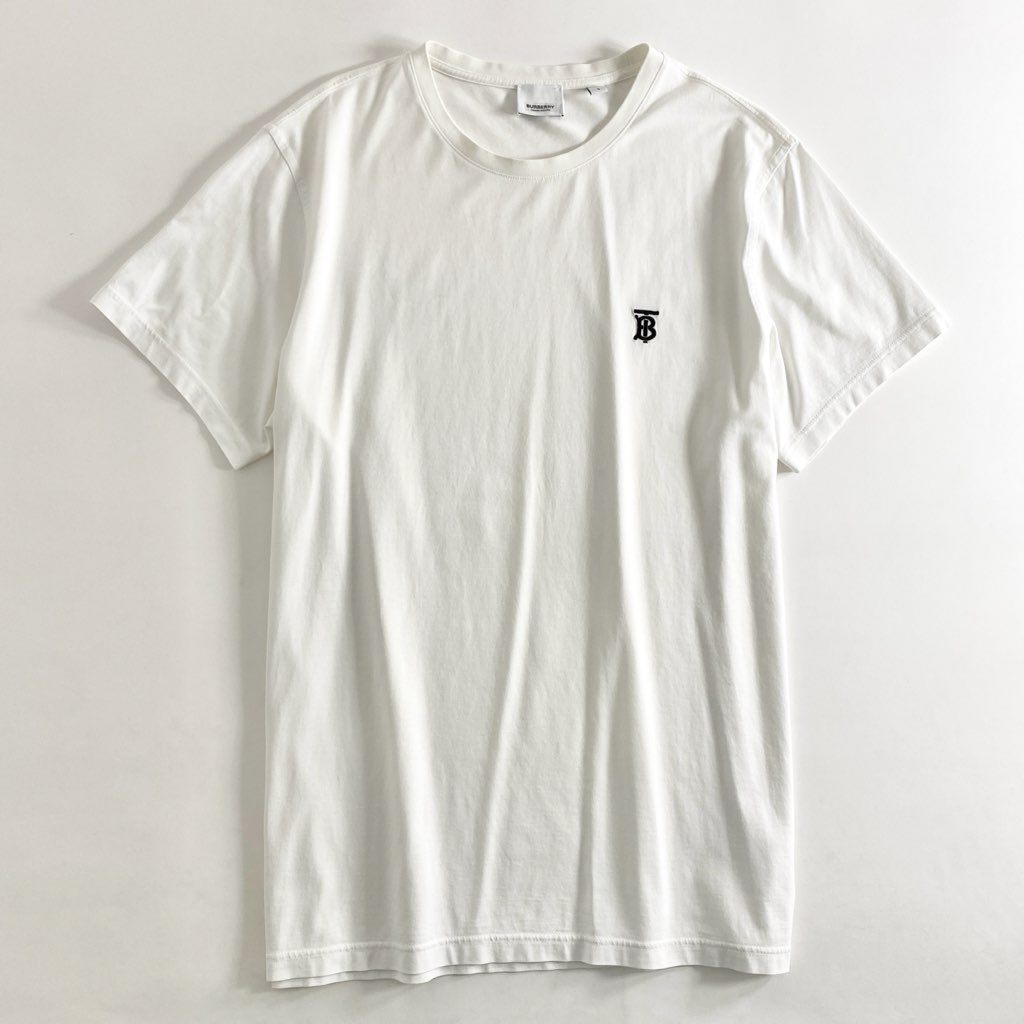 14e22 BURBERRY バーバリー クルーネック Tシャツ MONOGRAM MOTIF COTTON TBロゴ カットソー 半袖 8014021 L ホワイト コットン