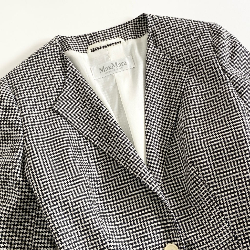 54h23 MaxMara マックスマーラ 白タグ イタリア製 テーラードジャケット ブレザー 千鳥格子 シルク混 40 グレー系