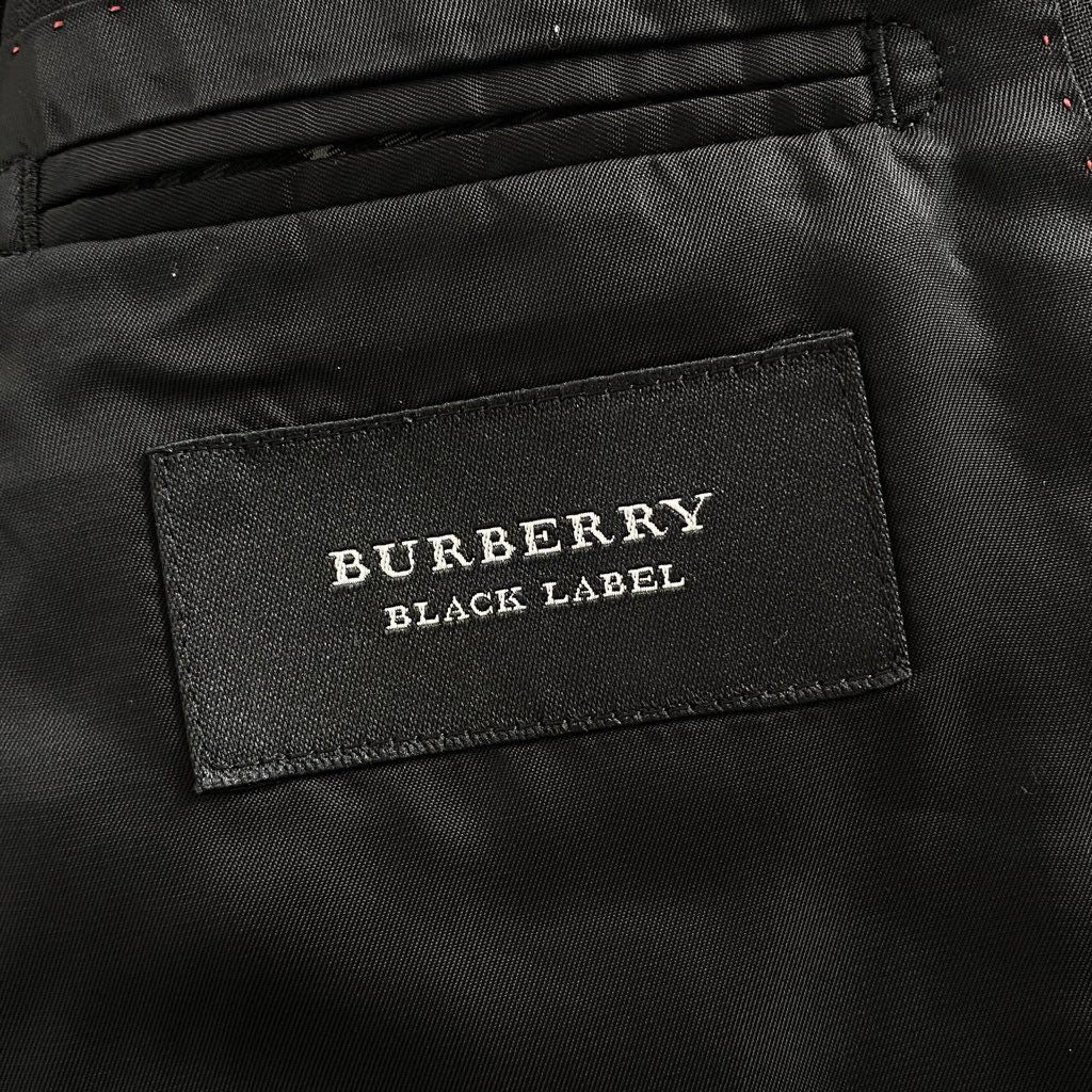 83h27 BURBERRY BLACK LABEL バーバリーブラックレーベル スリーピース シングルスーツ ビジネススーツ セットアップ D1H06-702-09 サイズ92-76-170 38R ブラック ストライプ 羊毛100% メンズ