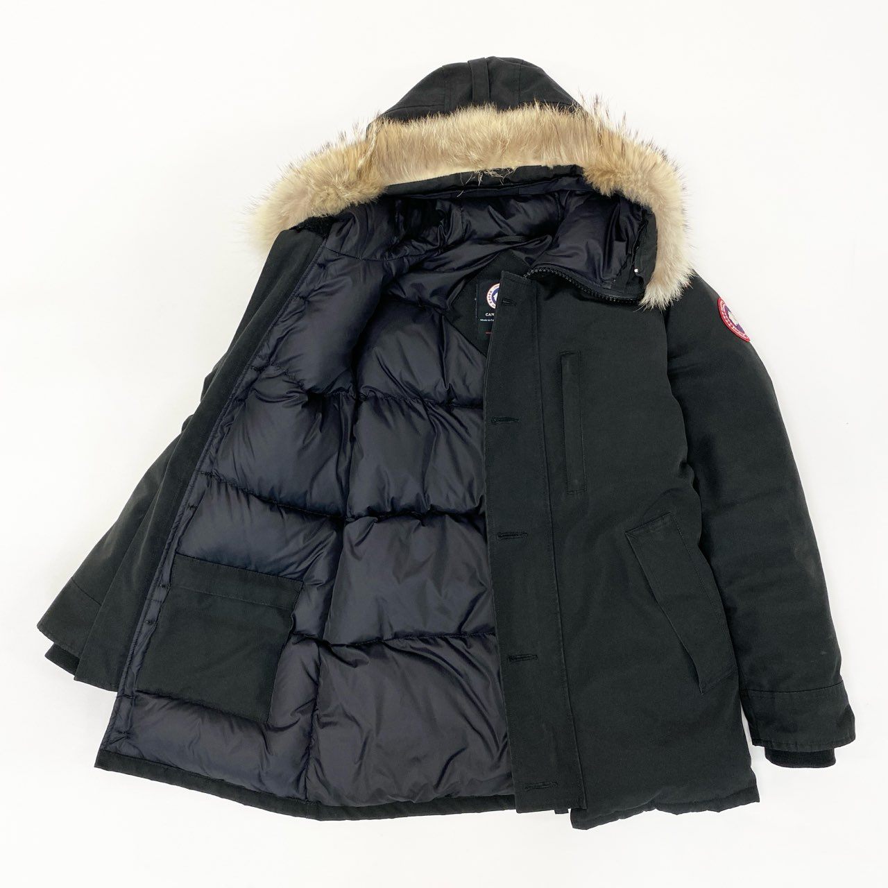 63j9 CANADA GOOSE カナダグース JASPER ジャスパー ダウンジャケット 3438JM XS ブラック コヨーテファー カナダ製 紳士服t18r