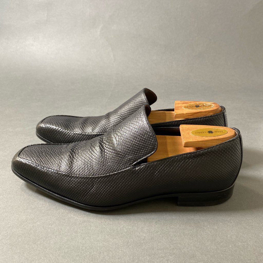3f29 GUCCI グッチ リザードローファー 40E ブラック レザー ドレスシューズ スリッポン イタリア製 紳士靴 革靴 トカゲ