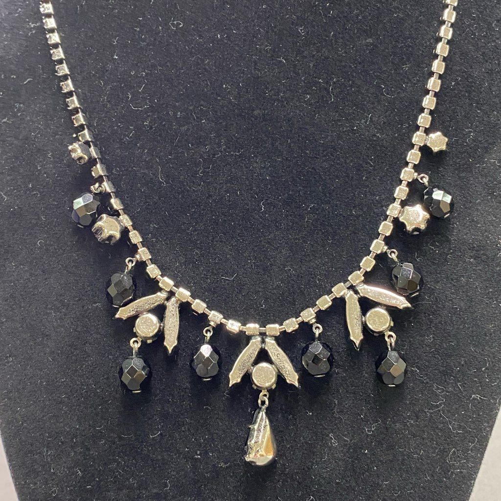 2e13 FOXEY フォクシー ネックレス 小物 ブラックビーズ ラインストーン ブラック シルバー レディース ビジュー アクセサリー