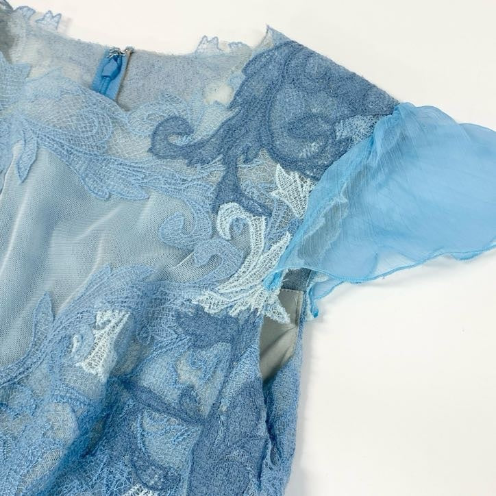 79g24 《未使用》定価¥113.300 TADASHI SHOJI タダシショージ Ines Dress レースドレスワンピース 2 ブルー パーティ 結婚式_
