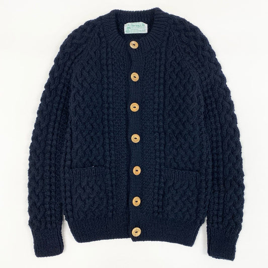 26g2 【スコットランド製】INVERALLAN インバーアラン 4Aモデル ノーカラー ニットカーディガン カウチン  サイズ38 ネイビー ウール メンズ