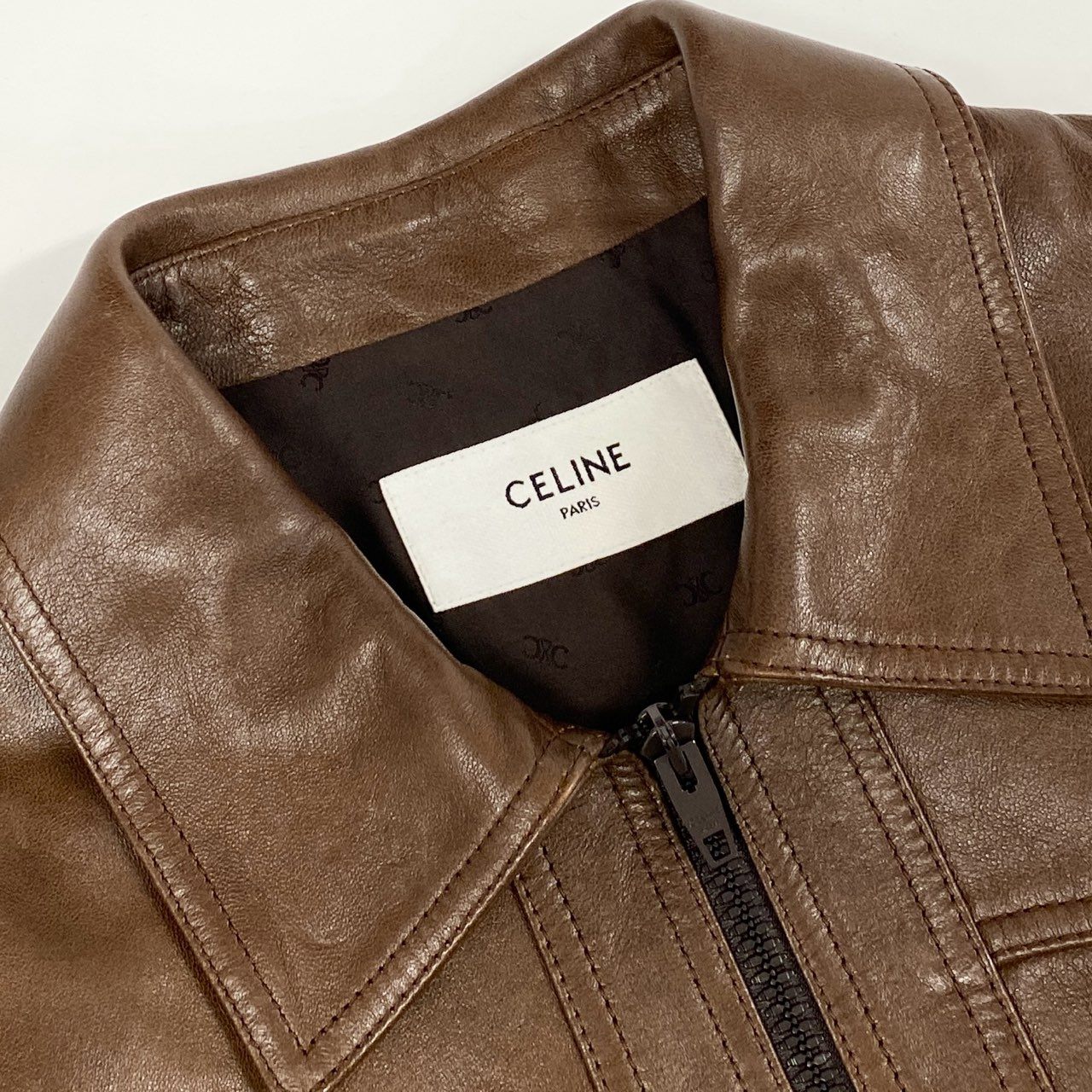 14h29 《未使用保管品》CELINE セリーヌ ワックスウエスタンブルゾン ラムスキン レザージャケット 23AW 2EG62602V 46サイズ ブラウン メンズ 男性用k02i