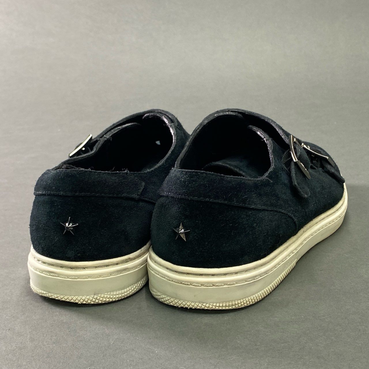 7b7 JIMMY CHOO ジミーチュウ ダブルモンク スエードレザー スニーカー 40 ブラック Leather ワンスター イタリア製 シューズ