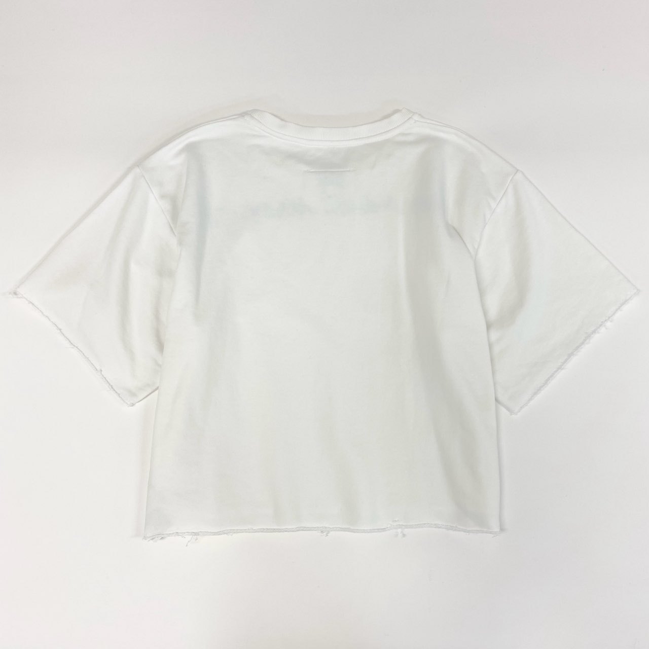 25f14 MM6 MAISON MARGIELA エムエムシックス メゾンマルジェラ クルーネック 半袖スウェット スエット カットオフ ロゴプリント 短丈 S32GU0133 Sサイズ ホワイト コットン