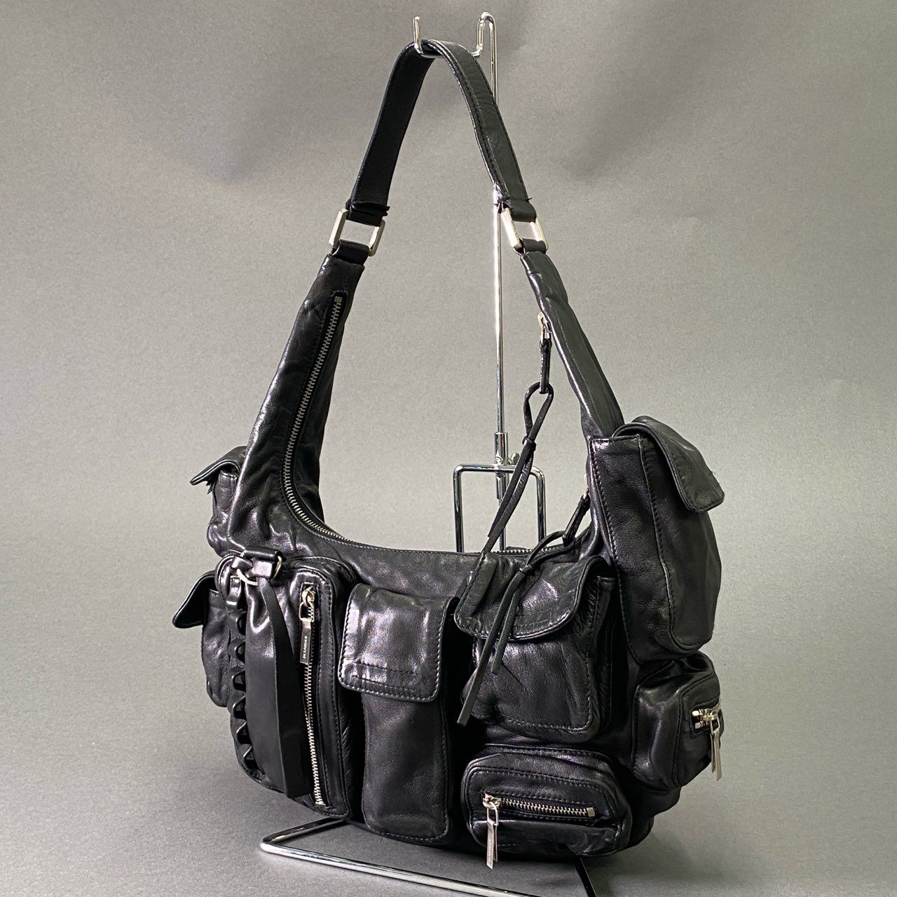 Af11 【Archive】JIL SANDER ジルサンダー 2003 エディターズバッグ ショルダーバッグ ブラック レザー ユニセックス 鞄 Vintage Shoulder Bag