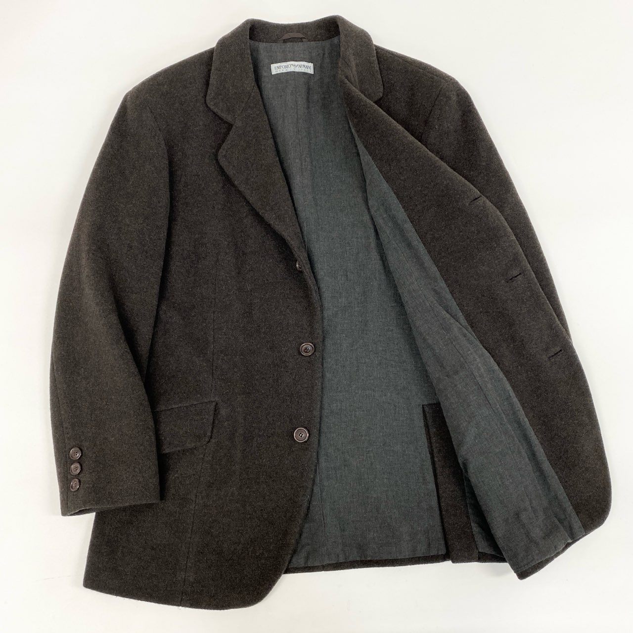 49i11 EMPORIO ARMANI エンポリオアルマーニ セミロングコート ウールコート イタリア製 90’s~00’s old メンズ 男性用 1626922 48 ブラウン系u02t