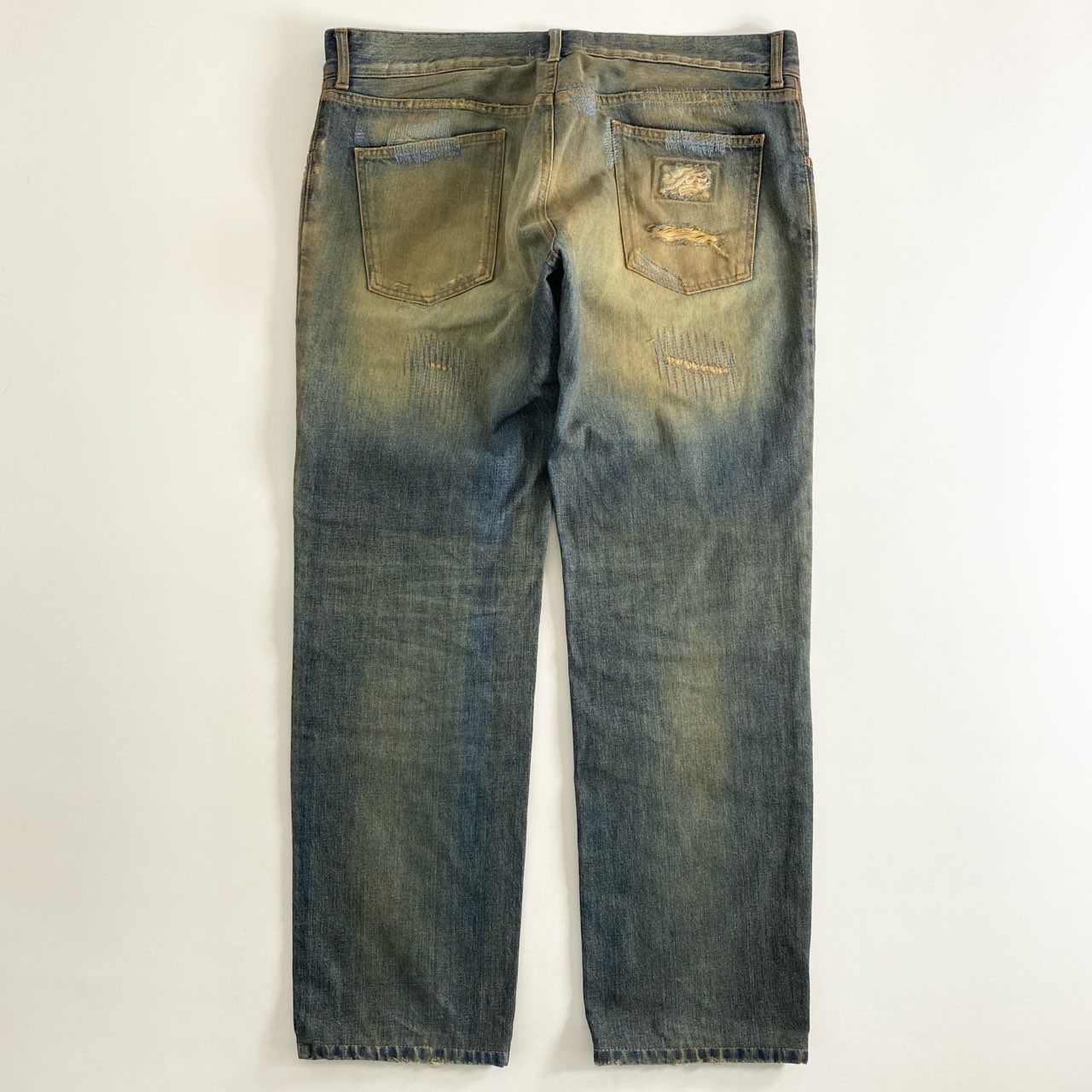 69g2 DOLCE&GABANNA ドルチェ&ガッバーナ ダメージ&タタキ加工 ロゴプレート デニムパンツ ジーンズ サイズ54 インディゴ メンズ 男性用 ボトム