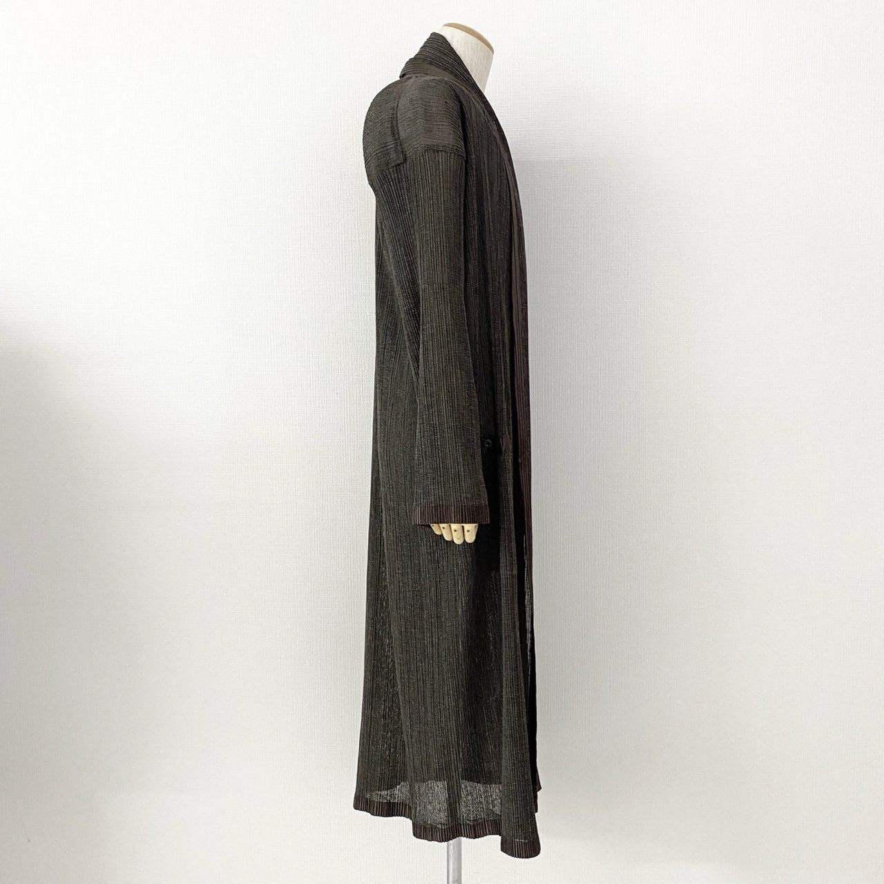 75e25 ISSEY MIYAKE イッセイミヤケ ガウンコート ロングカーディガン IM67-FA905 サイズL ブラウン ポリエステル100% レディース 日本製