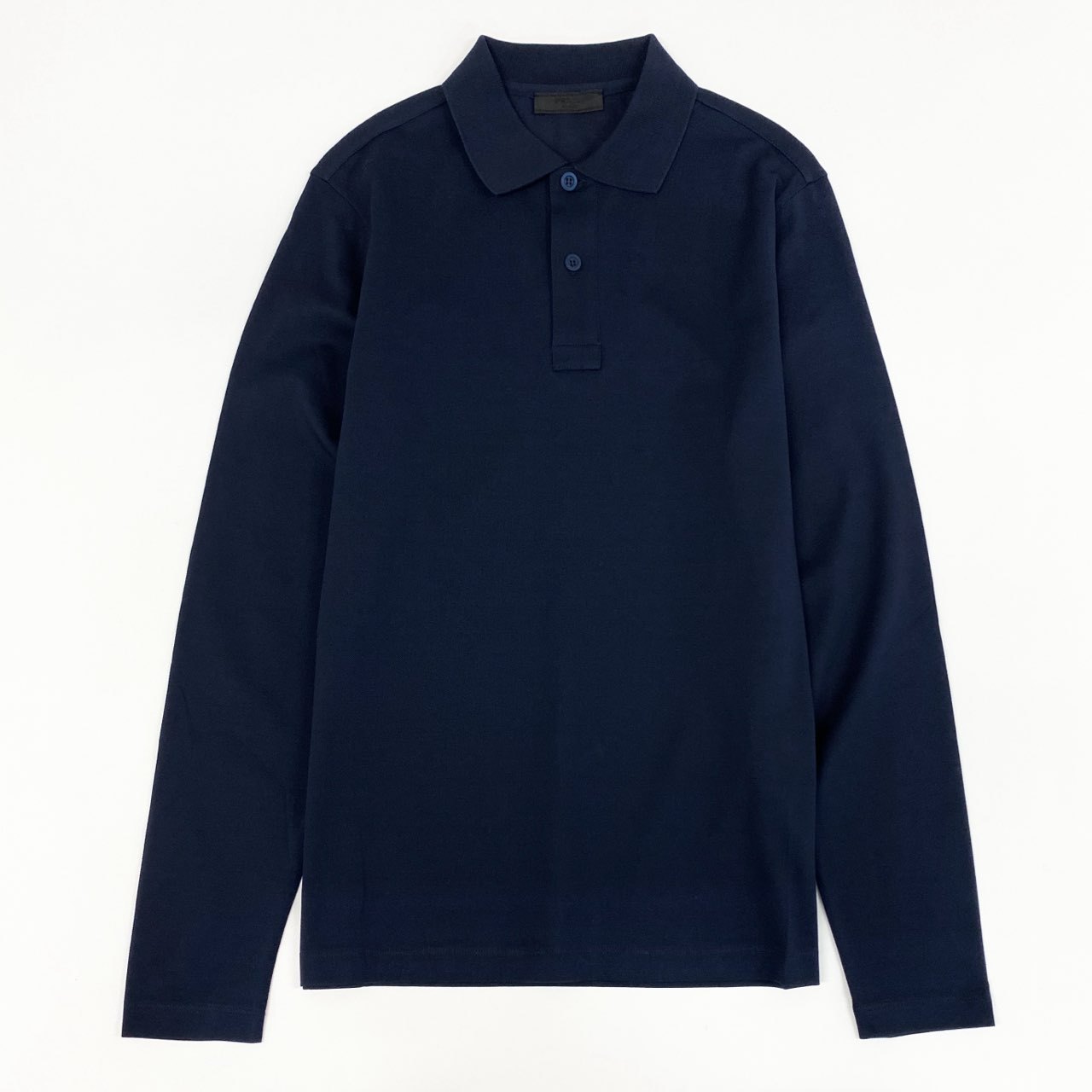 33k29③ 《美品》 PRADA プラダ 長袖ポロシャツ コットンシャツ ロングスリーブ カットソー 鹿の子 薄手 メンズ DNA605 XS ネイビー 綿100