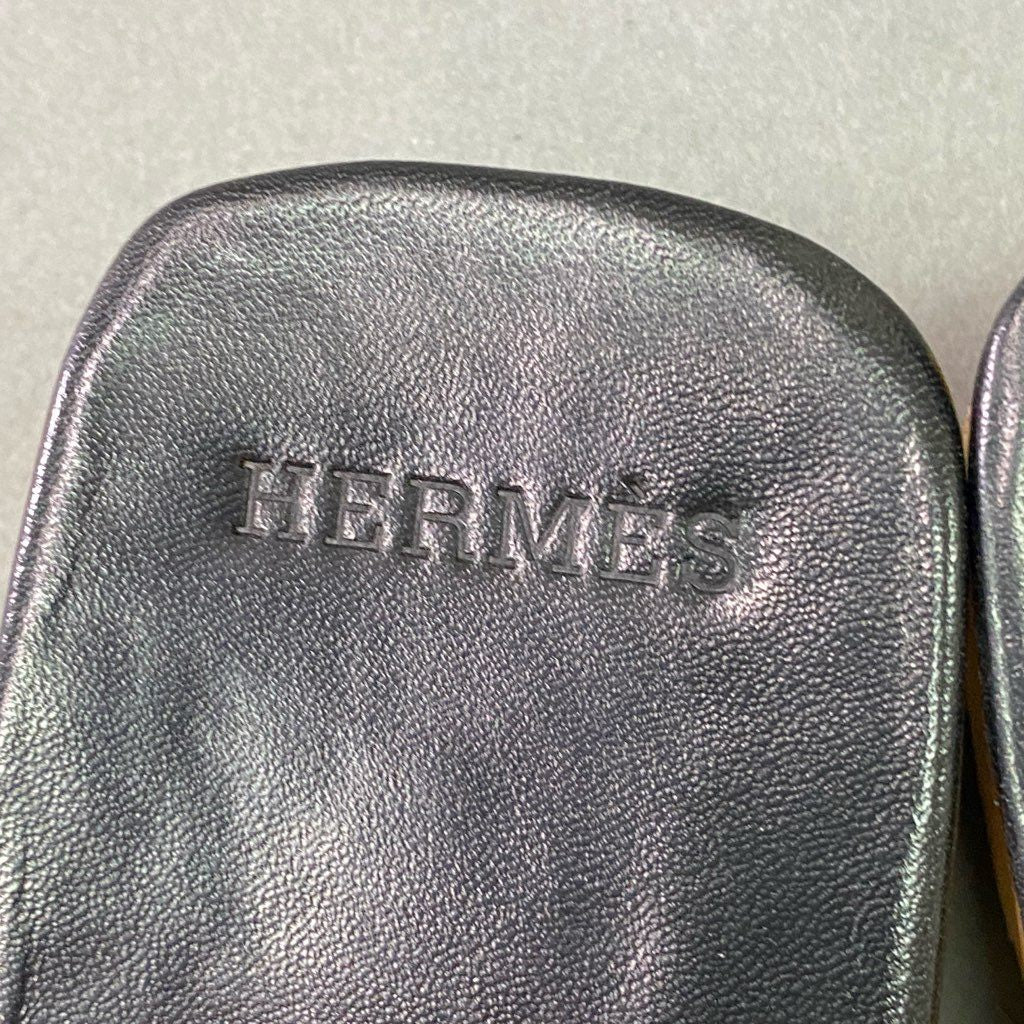 3d3 HERMES エルメス ケブラール Hロゴ レザーウッドサンダル 38 ブラック レザー ウッド スペイン製 シューズ