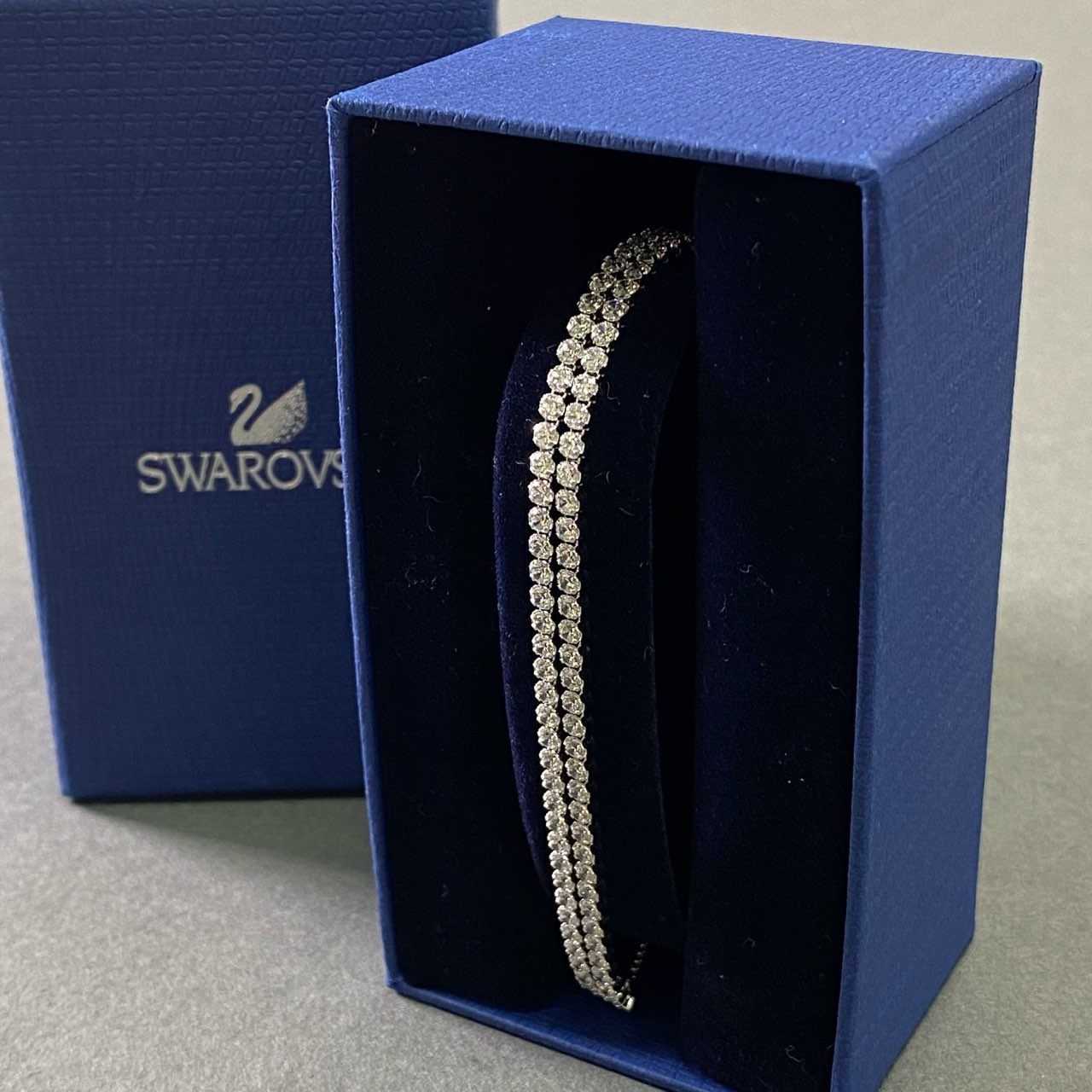 f6 Swarovski スワロフスキー ラインストーン 2連 ブレスレット アクセサリー ジュエリー クリスタル シルバー