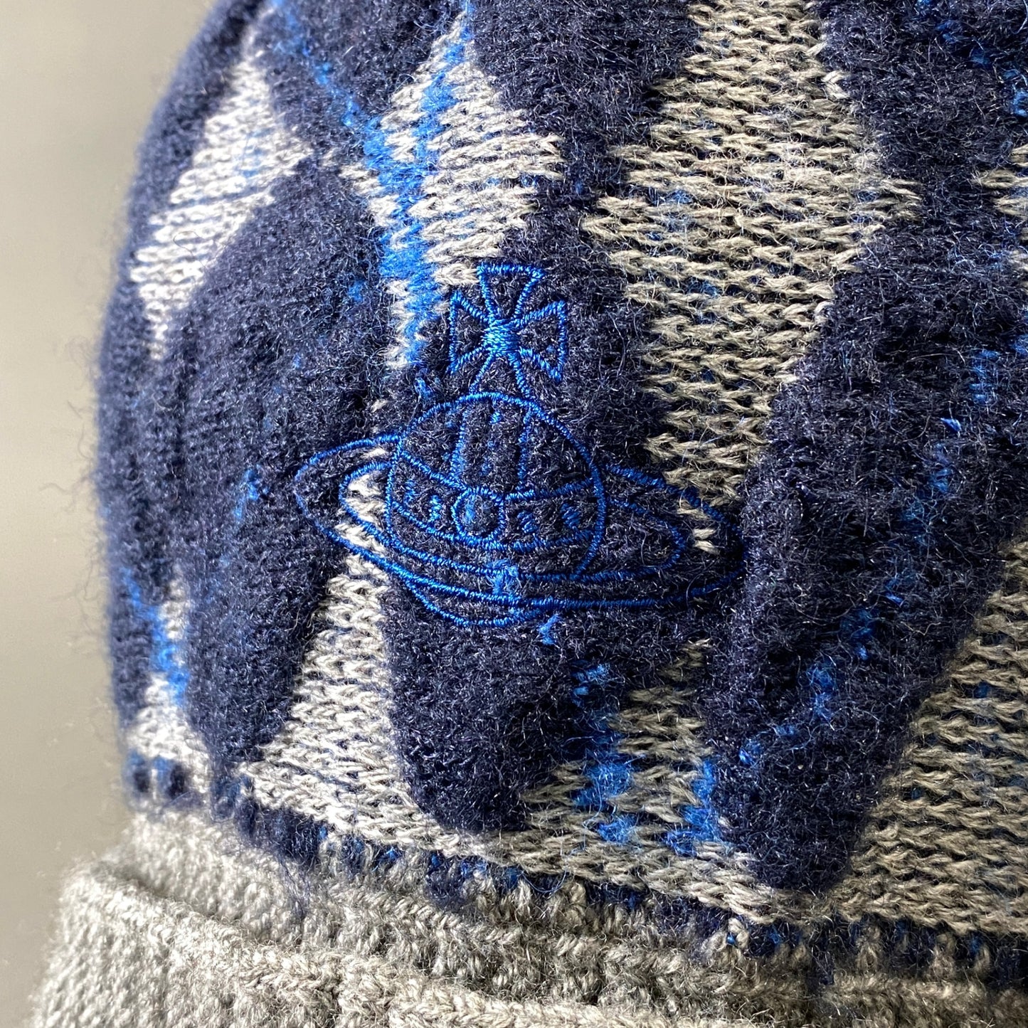 g29 Vivienne Westwood ヴィヴィアンウエストウッド オーブ刺繍 ニット帽 ビーニー アーガイル模様 ネイビー グレー メンズ 男性用k02i