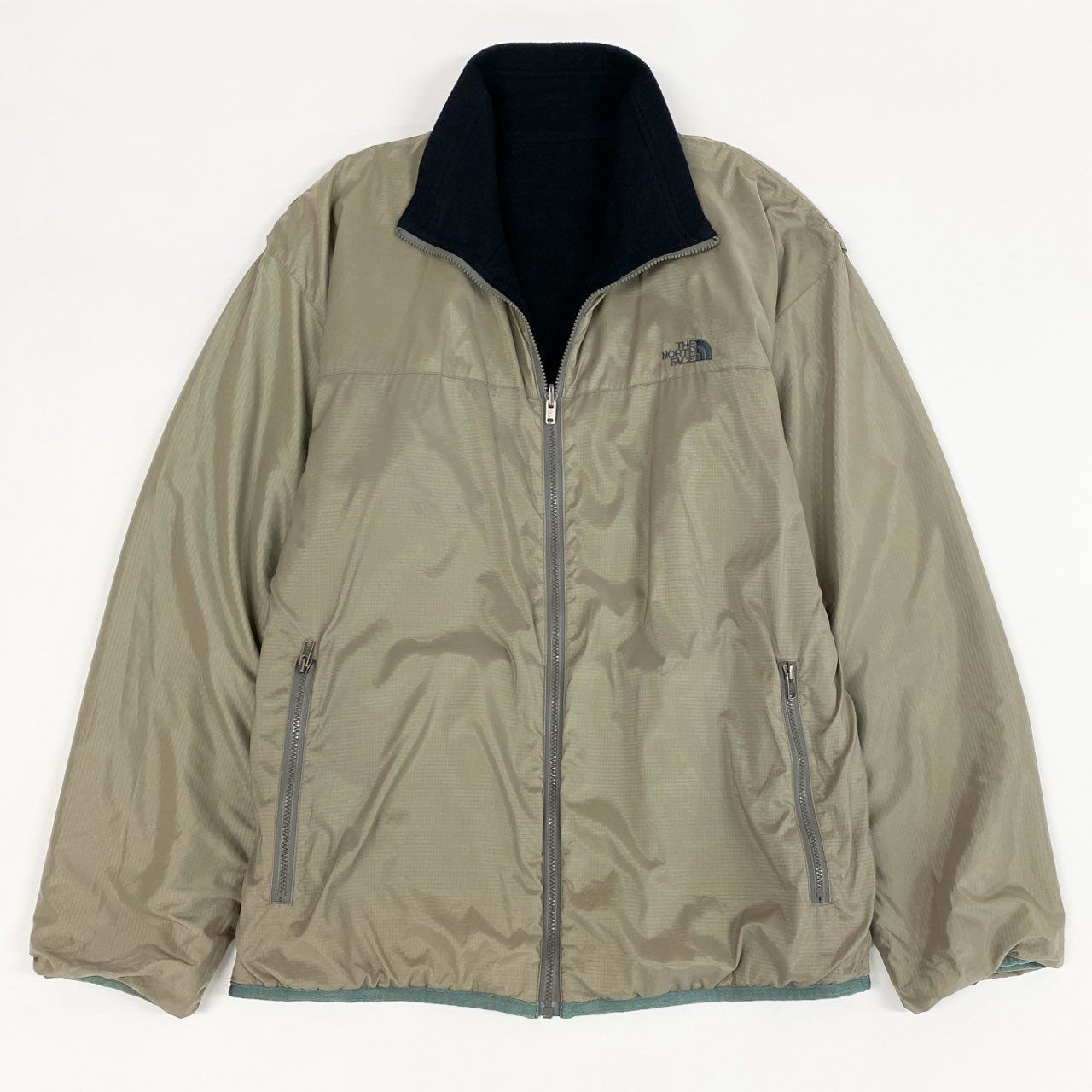 57j17 THE NORTH FACE ザノースフェイス フレックスベントリバーシブル フリースジャケット ナイロンジャケット ロゴ刺繍 NP16001 Lサイズ ブラック カーキ メンズu02t