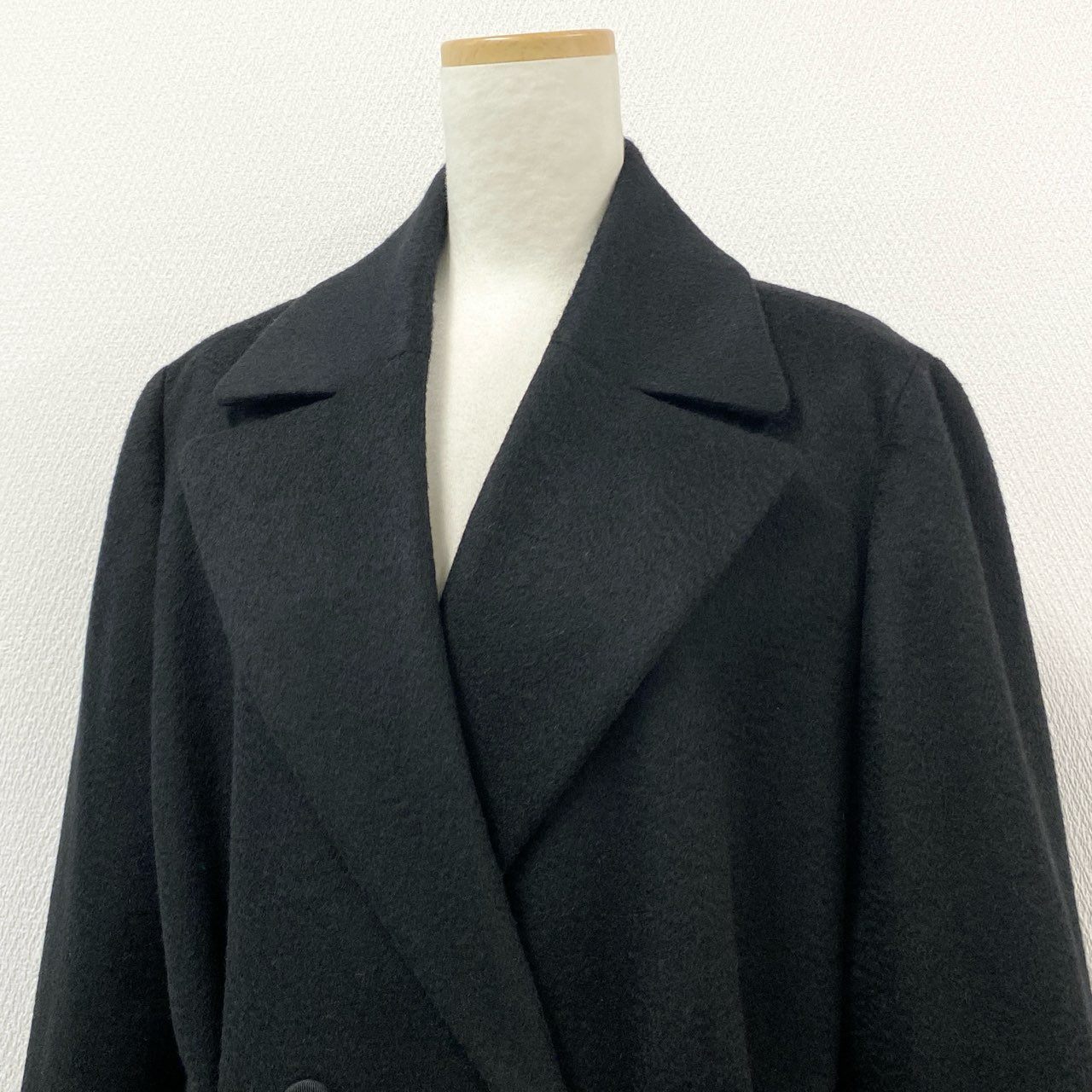 61g23 LANVIN COLLECTION ランバンコレクション 総カシミヤ ダブルプレスト チェスターコート ベルテッドロングコート 42 ブラック カシミア100 レディース