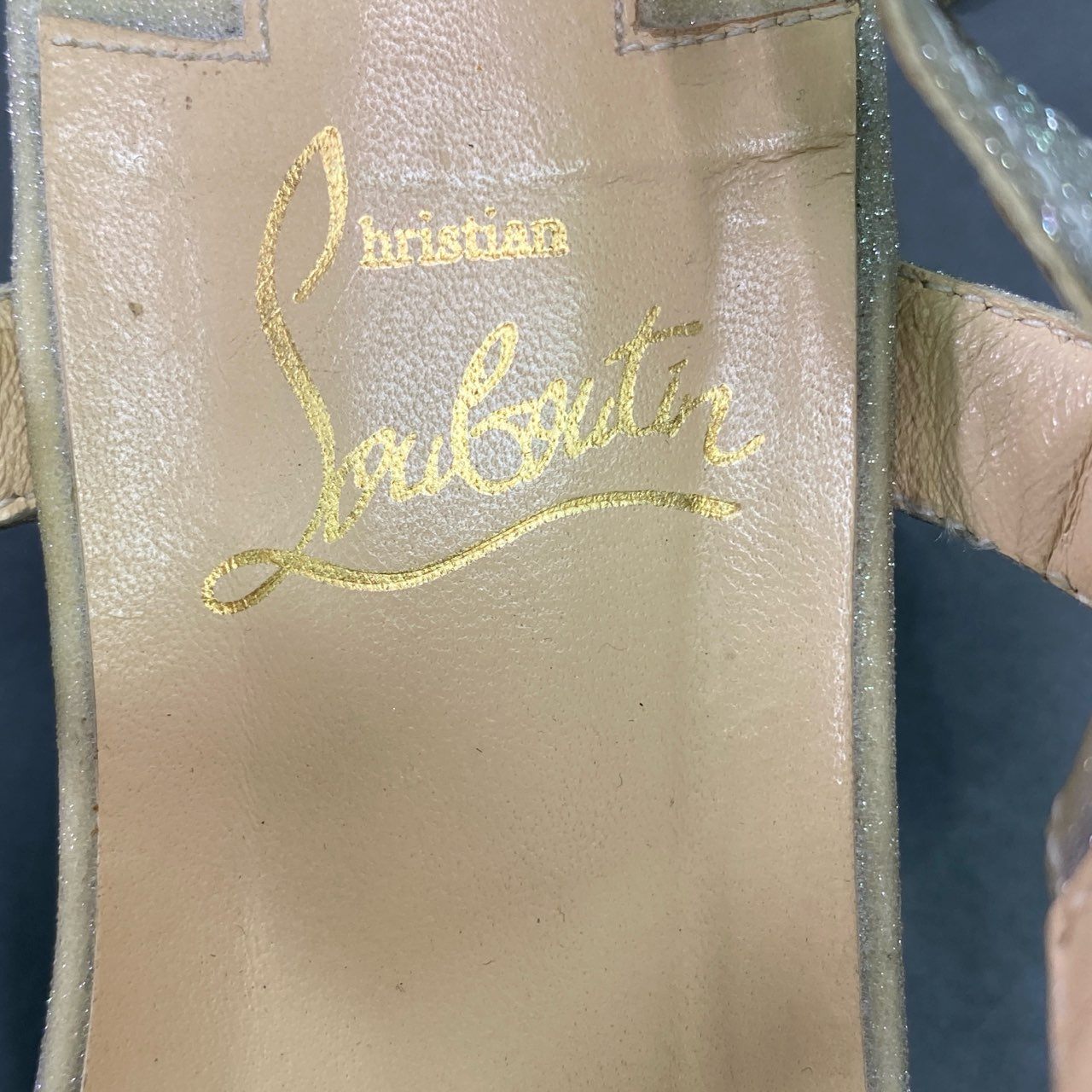 5c21 Christian Louboutin クリスチャンルブタン ラメスタッズ サンダル 37 パールシルバー グリッター スペイン製 シューズ