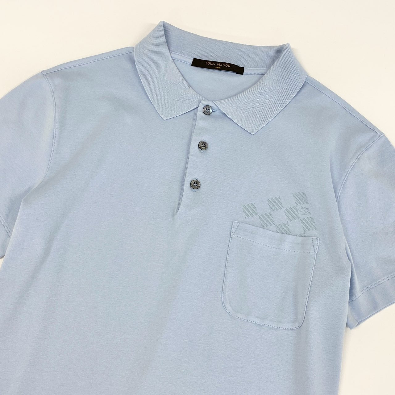 25f14 LOUIS VUITTON ルイヴィトン ダミエポケット 半袖ポロシャツ サイズM ブルー POLO SHIRT ロゴプリント 夏