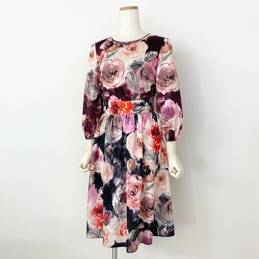 28h10 《美品》 blugirl ブルーガール ブルマリン 花柄ワンピース 膝丈ワンピース ビジュー装飾 サイズ38 マルチカラー ポリエステル100% レディース