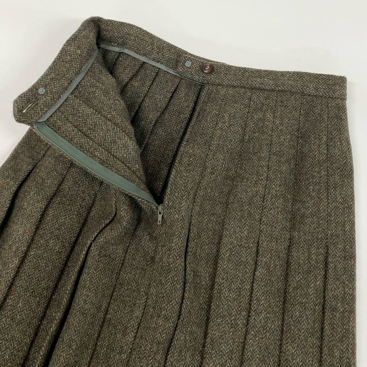 61g23 Ralph Lauren ラルフローレン 90s VINTAGE プリーツスカート ボトムス ヘリンボーン ヴィンテージ 11 カーキ ウール レディース