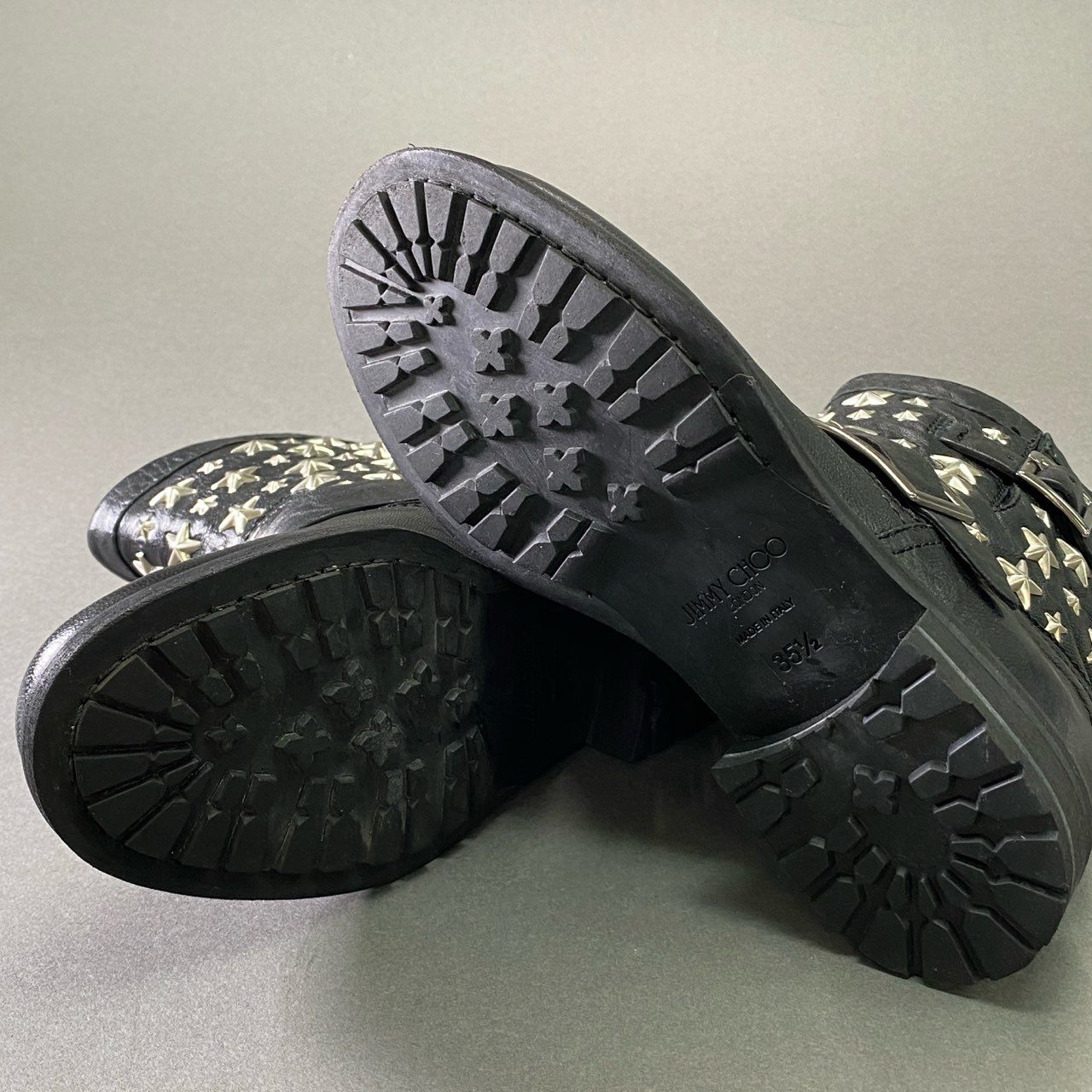 3d16 《美品》 JIMMY CHOO ジミーチュウ スタースタッズ バイカーブーツ 35 1/2 ブラック レザー シューズ イタリア製