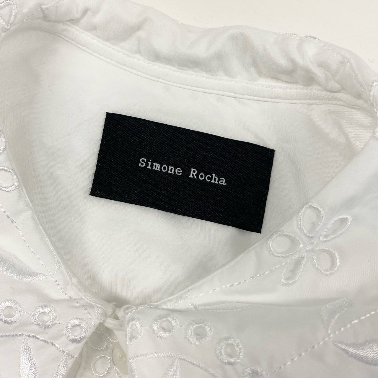 56f5 SIMONE ROCHA シモーネロシャ レース刺繍 長袖 セーラーブラウス シャツ チュニック ソングスリーブ トップス UK4 ホワイト コットン