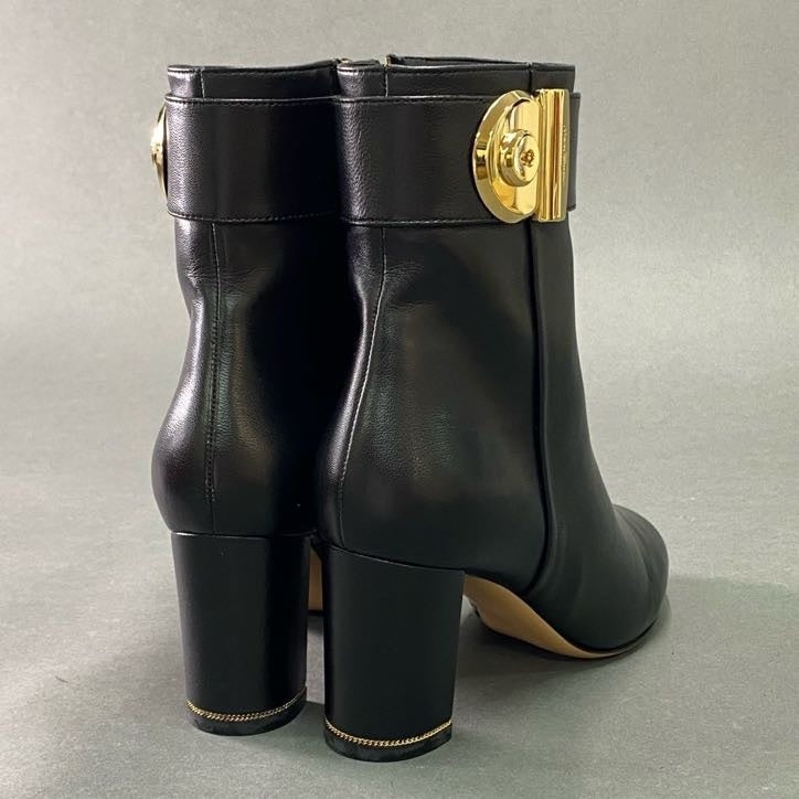 3f5 《極美品》 Salvatore Ferragamo サルヴァトーレ フェラガモ FIAMMA フィアンマ ショートブーツ 5 1/2 ブラック レザー サイドジップ ブーティ シューズ 箱付き