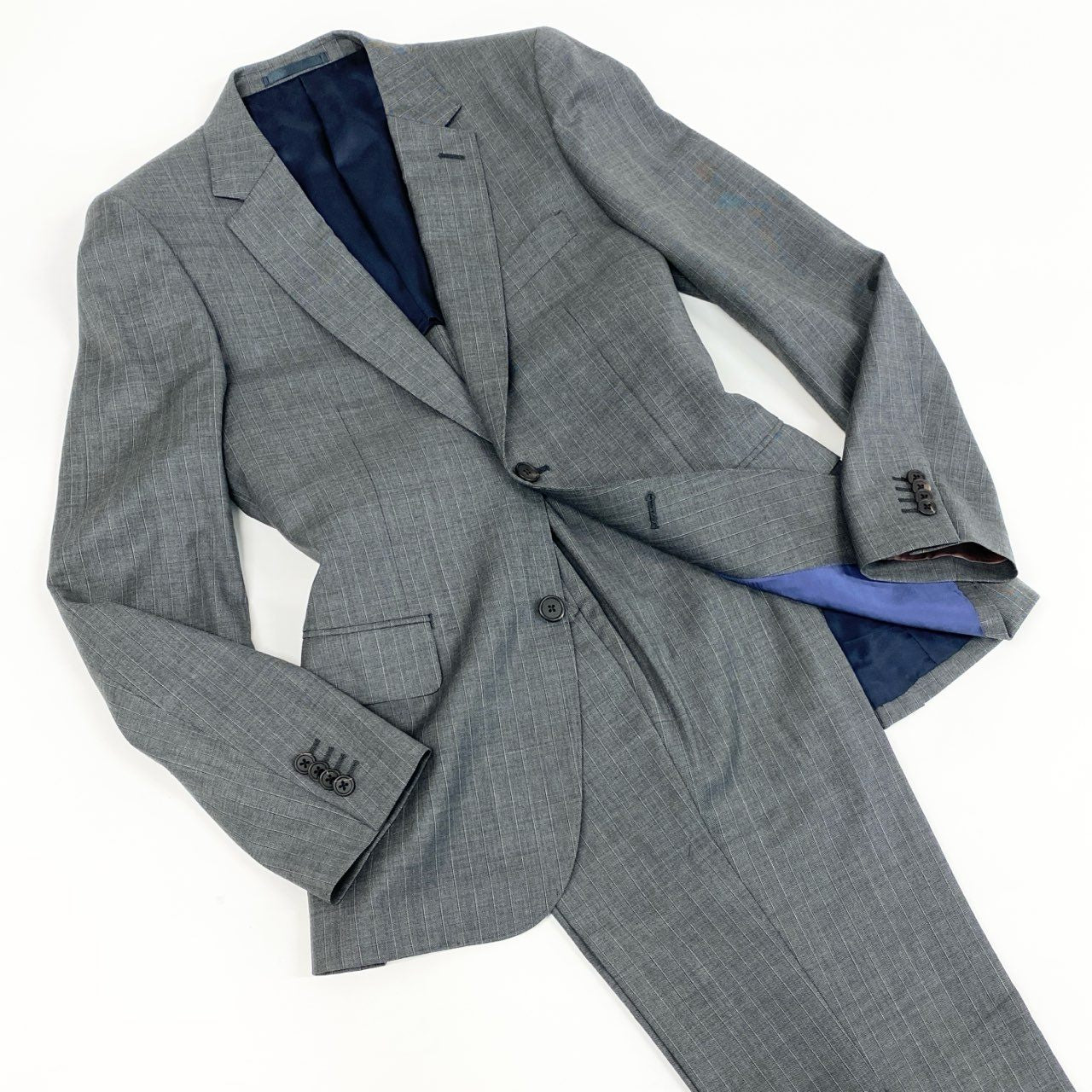 32d11 《美品》 Paul Smith ポールスミス シングルスーツ セットアップ ビジネス イタリア製 デルフィノ生地 サイズL グレー ストライプ ウール100% メンズ 日本製