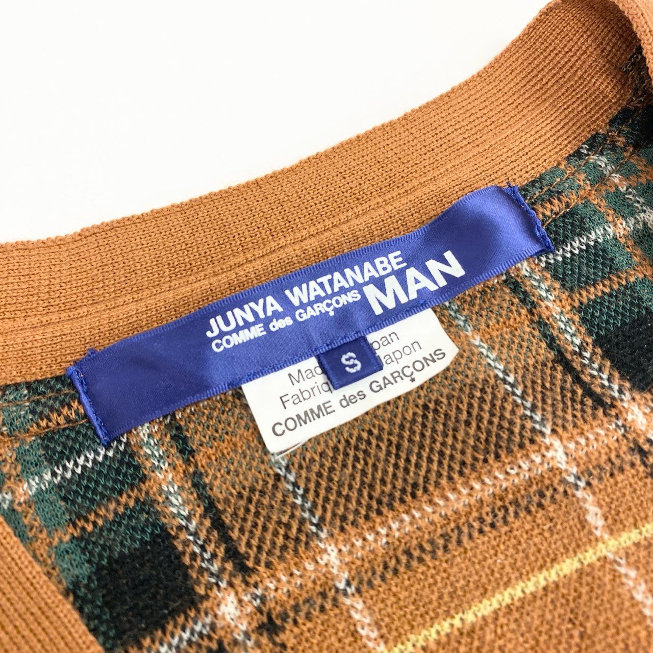 44h26 JUNYA WATANABE MAN COMME des GARCONS ジュンヤワタナベマン コムデギャルソン 多素材MIX ジャガード エルボーパッチ ニットカーディガン スエードポケット チェック柄 スエード Sサイズ マルチカラー メンズo07t