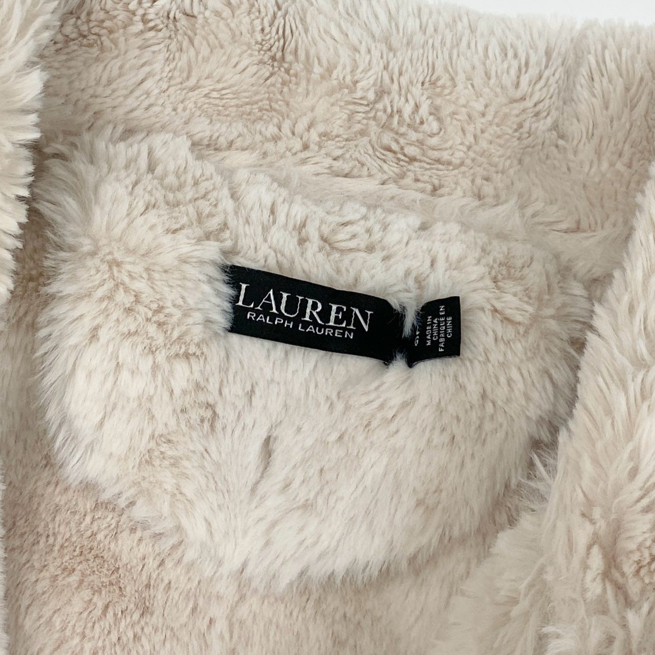 12f11 《美品》 LAUREN RALPH LAUREN ローレンラルフローレン フェイクムートン ライダースジャケット アウター フェイファー ボア Lサイズ ベージュ系 レディース