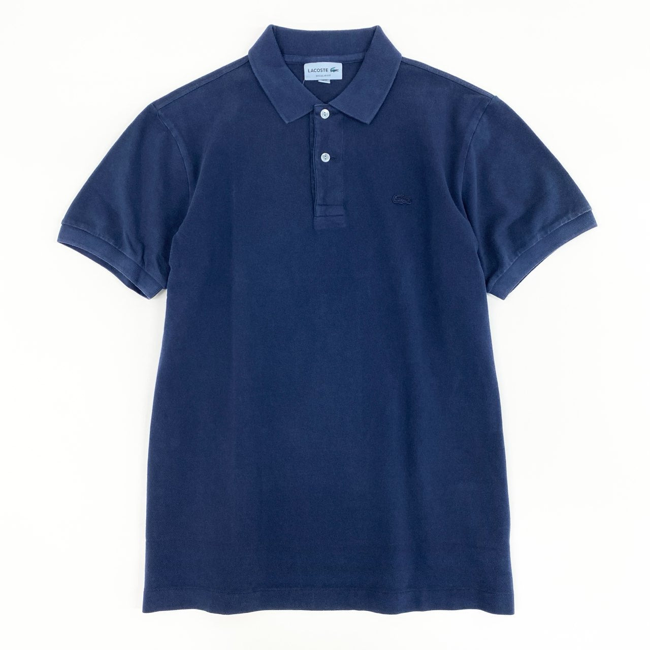 31f14 《未使用保管品》タグ付 LACOSTE ラコステ ヴィンテージウォッシュ 鹿の子 半袖ポロシャツ トップス ロゴワッペン 5 ネイビー コットン