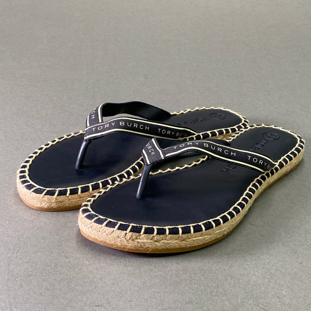 7d22 《未使用品》 TORY BURCH トリーバーチ エスパドリーユ トングサンダル 6 1/2 ブラック レザー シューズ 夏