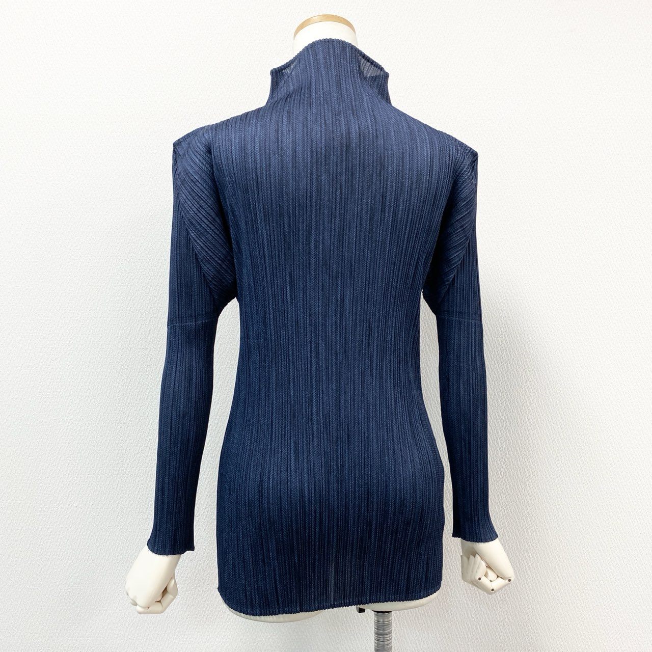 42h22 PLEATS PLEASE プリーツプリーズ イッセイミヤケ 変形カットソー トップス ハイネック プリーツ加工 PP04-JK204 サイズ3 ネイビー ポリエステル レディース 日本製u02t