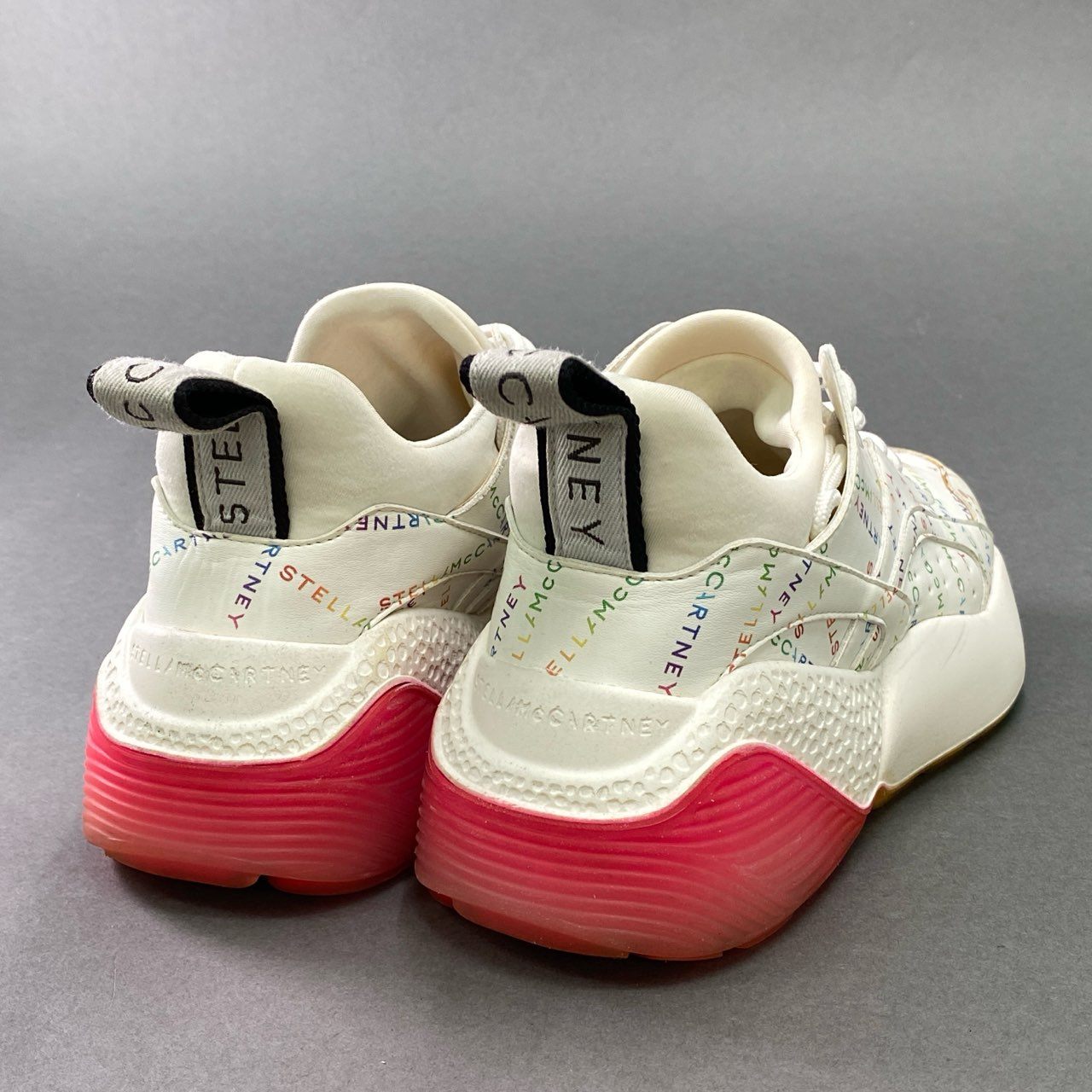 4d21 STELLA McCARTNEY ステラマッカートニー レインボーロゴ レースアップスニーカー 36 ホワイト レザー シューズ 箱付き