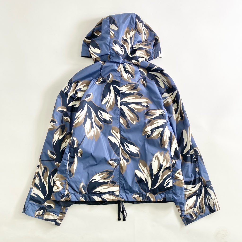54h9 《美品》 Max Mara The Cube マックスマーラ リバーシブル フーディ ジャケット ブルゾン 無地 総柄 40 ブルー ネイビー ナイロン