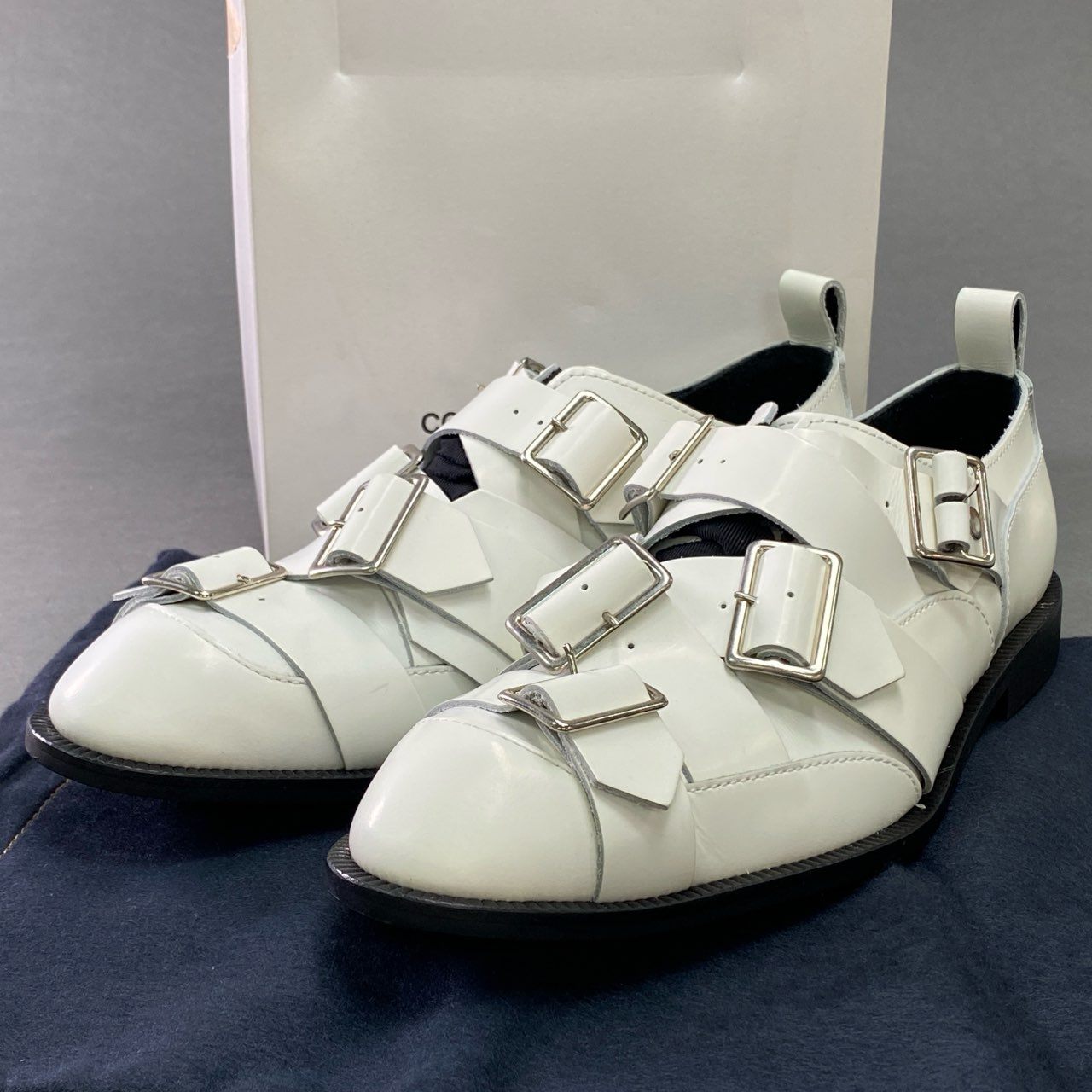 1b7 COMME des GARCONS コムデギャルソン モンスター期 多重ベルトシューズ 24.5cm ホワイト レザー イタリア製 箱付き