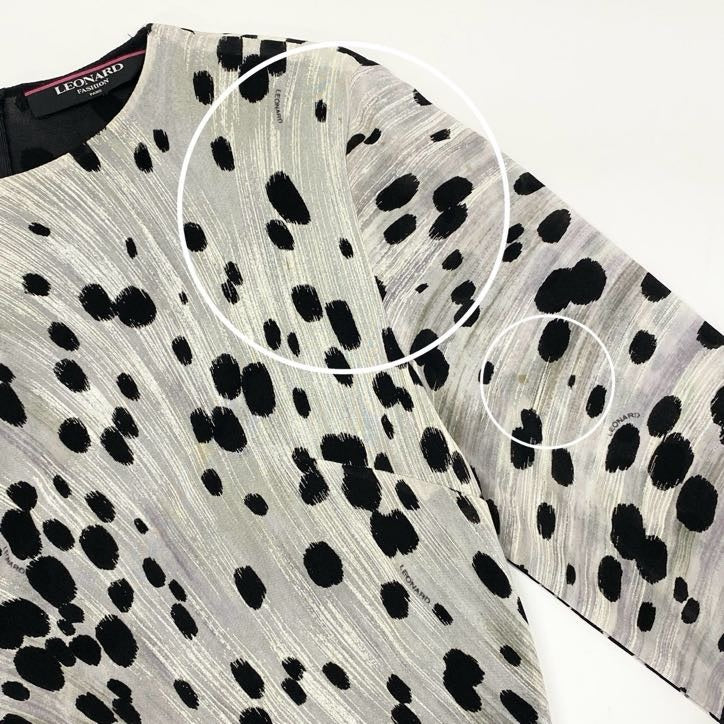 80g23 LEONARD レオナール 長袖カットソー カンカン素材 トップス ストレッチ ダルメシアン柄 レディース 女性用 0199501 LL グレー
